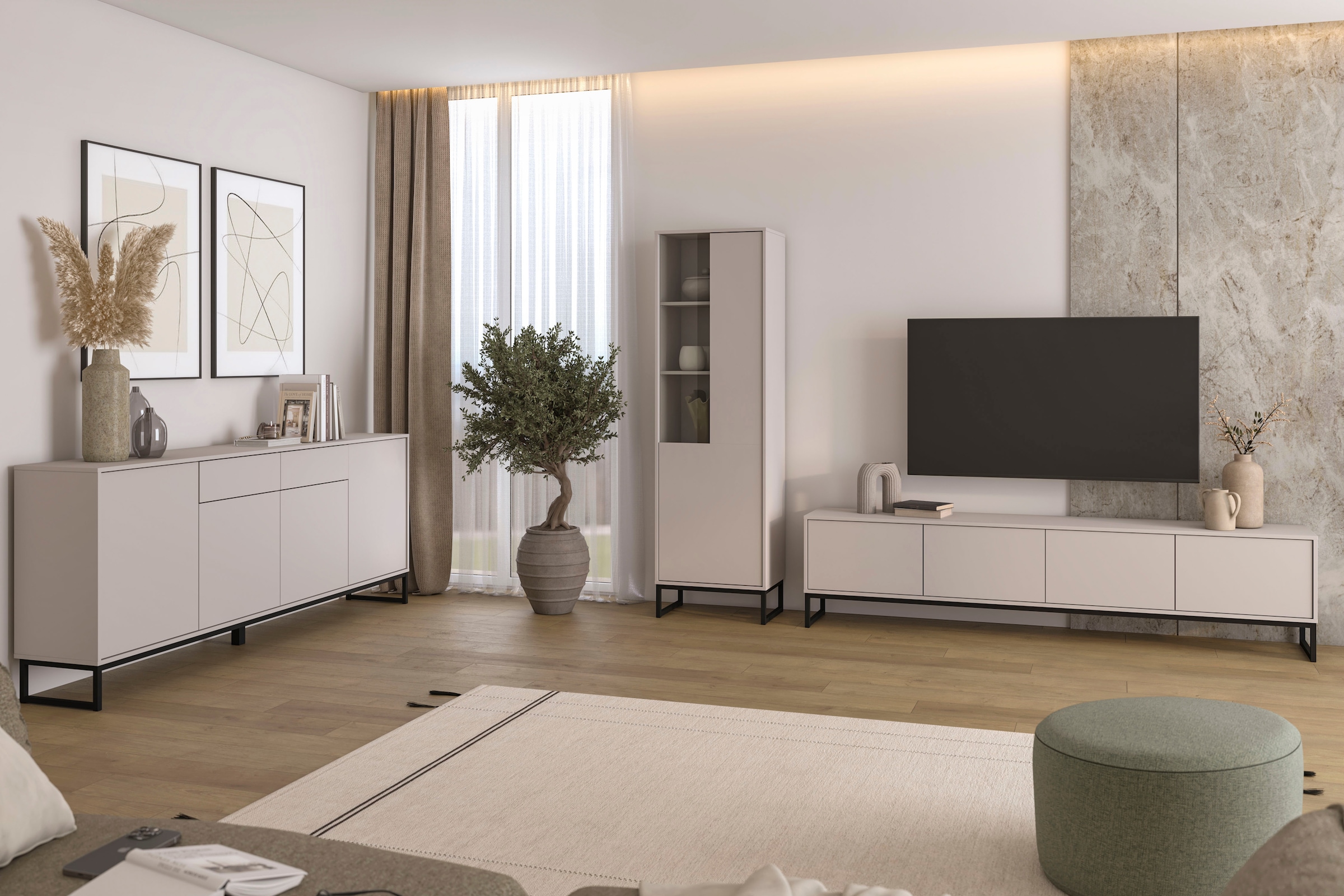 OTTO home Sideboard »Olbia, Breite 208,5 cm, grifflose Kommode 4 Türen/2 Schubkästen.« Schubladenkommode mit viel Stauraum, Einlegeböden verstellbar