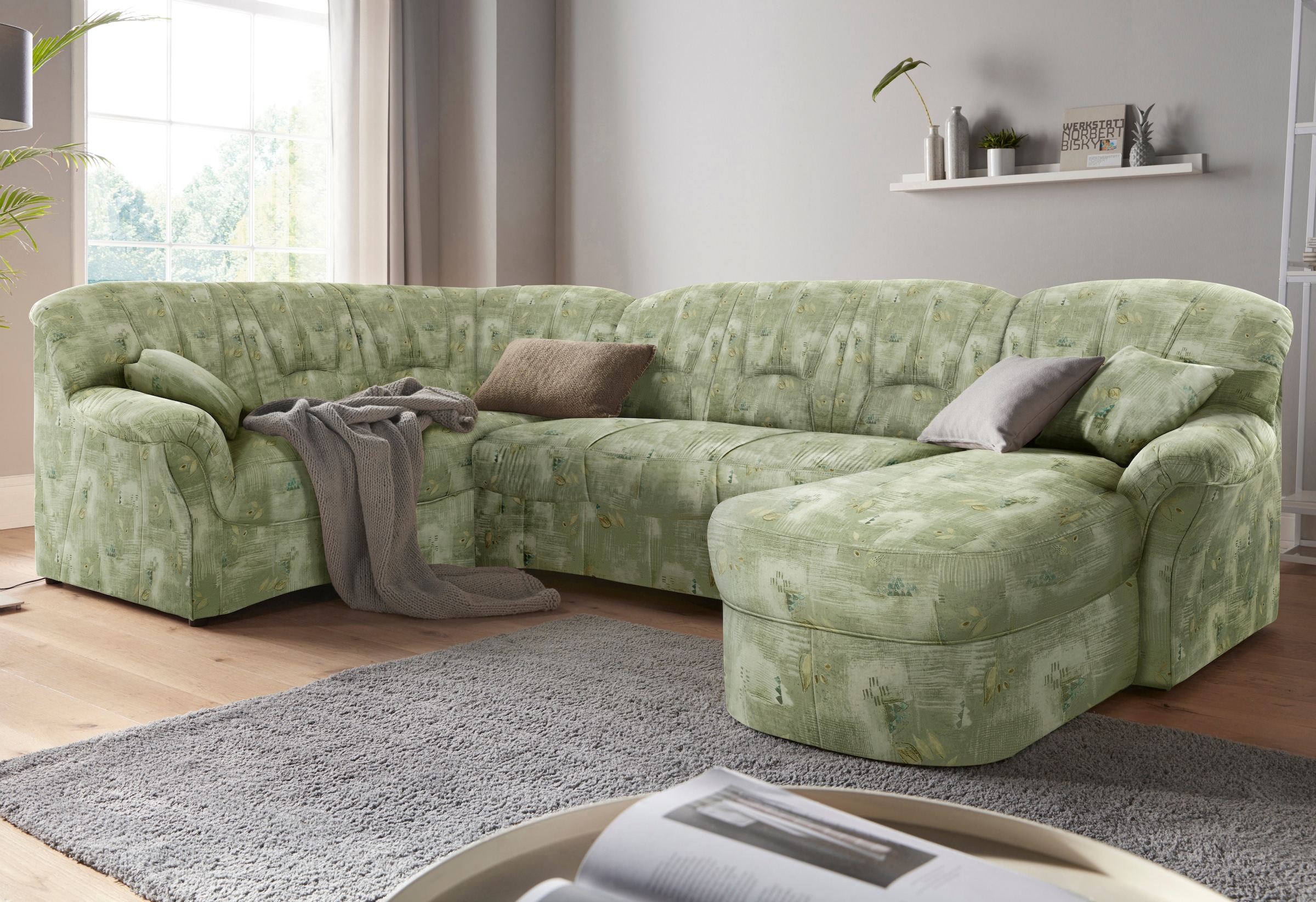 DOMO collection Wohnlandschaft »Bahia Sitzbelastung 140 kg, U-Form«, Belastbarkeit bis 140 kg pro Sitzfläche, mit Federkern und Zierkissen