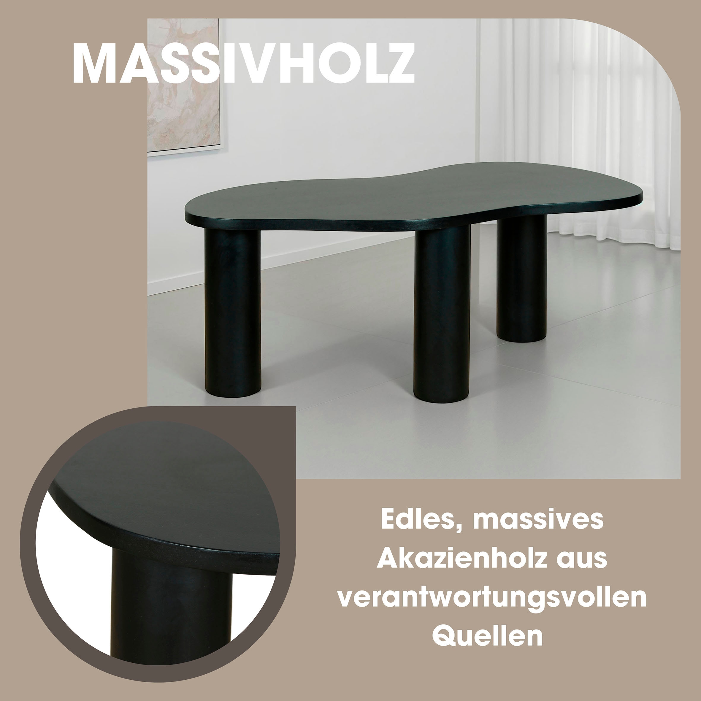 byLIVING Couchtisch »ETHAN« Tischplatte und Gestell Akazie natur oder schwarz, Tischbein: 13 cm