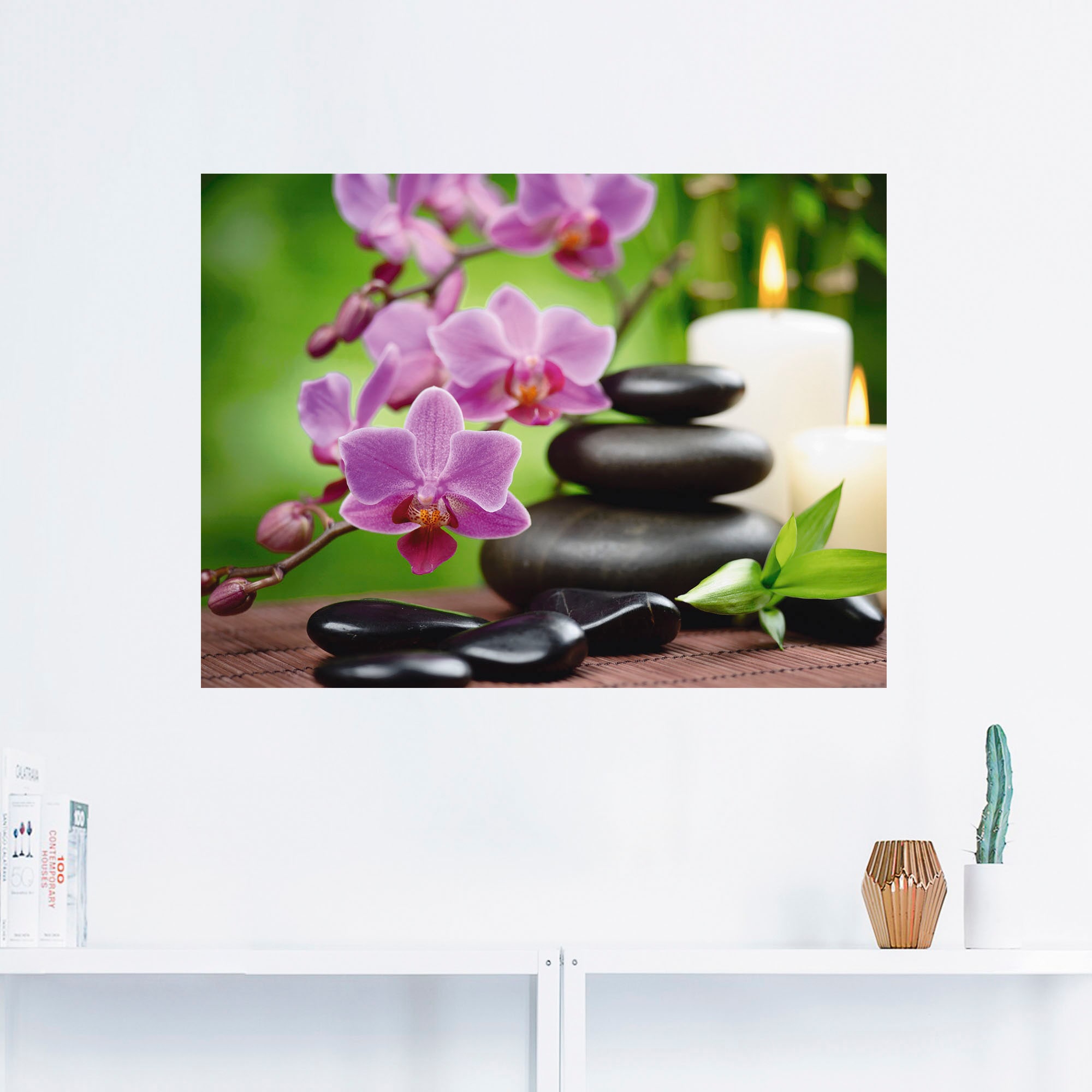 Artland Wandbild »Zen Basaltsteine und Bambus auf Holz«, Zen, (1 St.), als Alubild, Outdoorbild, Leinwandbild, Poster, Wandaufkleber