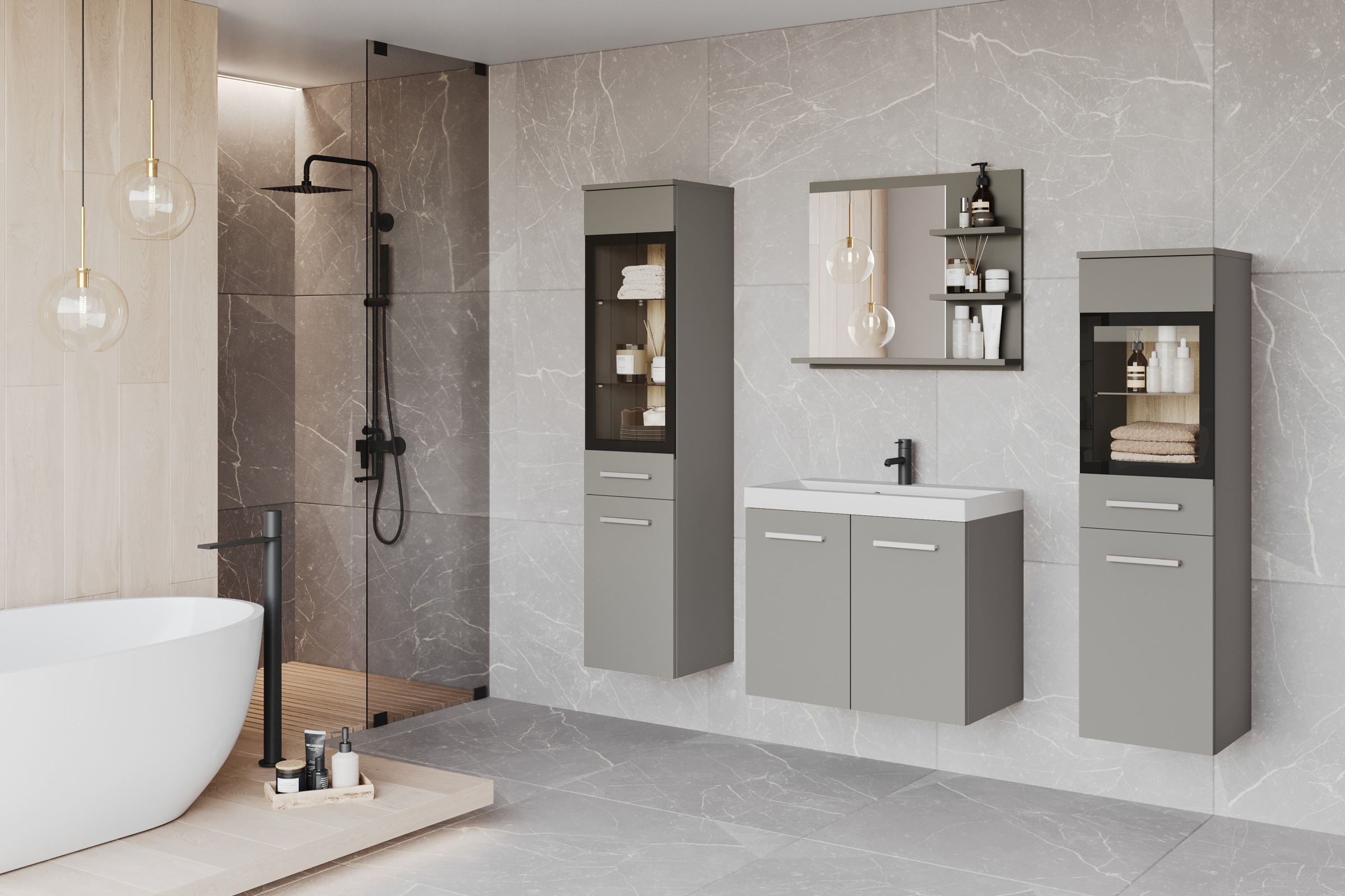 welltime Badmöbel-Set "MADRIT" Komplett-Set, mit Waschbecken, 5 Stk. tlg. günstig online kaufen