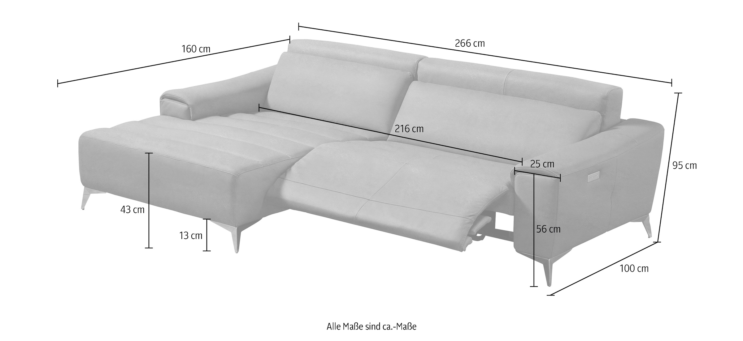 Egoitaliano Ecksofa »Suzette, Designsofa mit hohem Sitzkomfort«, mit Recamiere, inkl. 1 elektronischen Relaxfunktion, L-Form