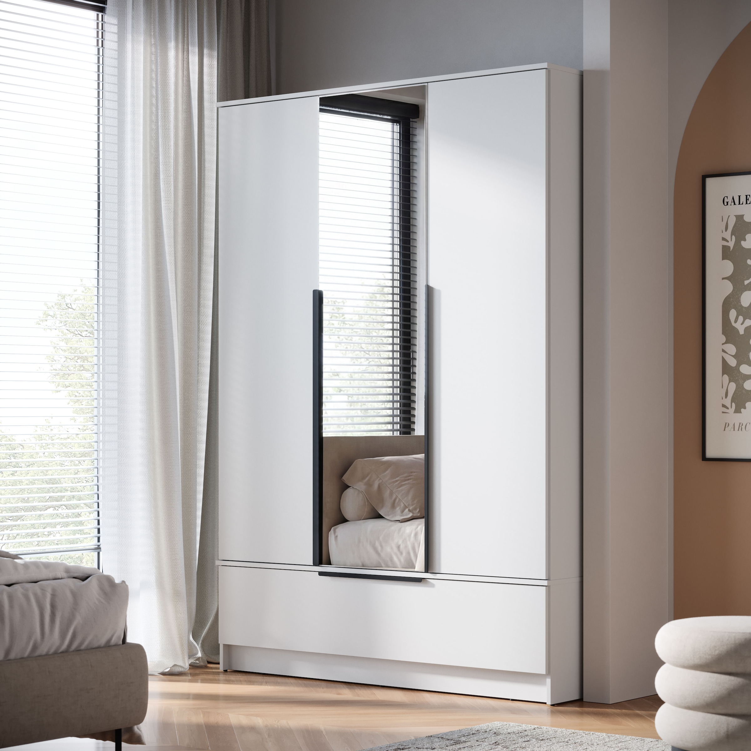 Home affaire Kleiderschrank »Spirit Kleiderschrank mit Spiegel, Schublade und 2 Kleiderstangen« Mit schwarzen Metallgriffen – viel Stauraum und flexible Aufteilung