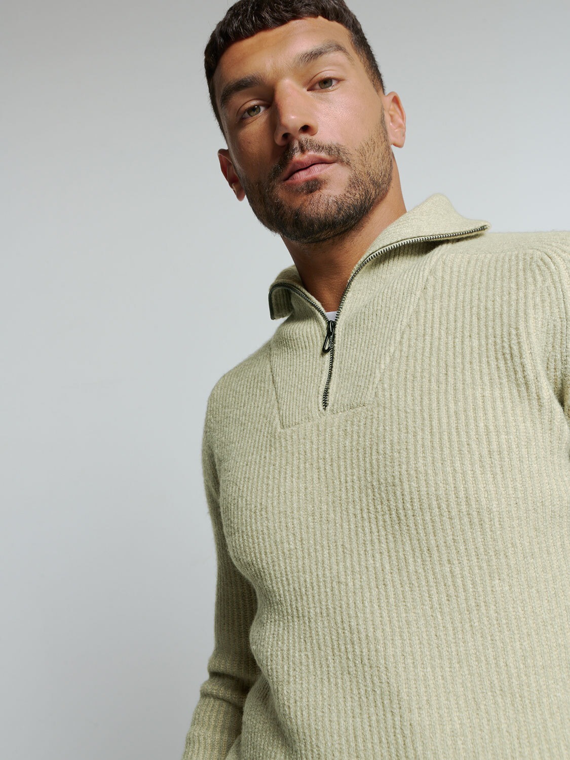 NO EXCESS Rollkragenpullover »No Excess Pullover mit halbem Reißverschluss und Wolle«