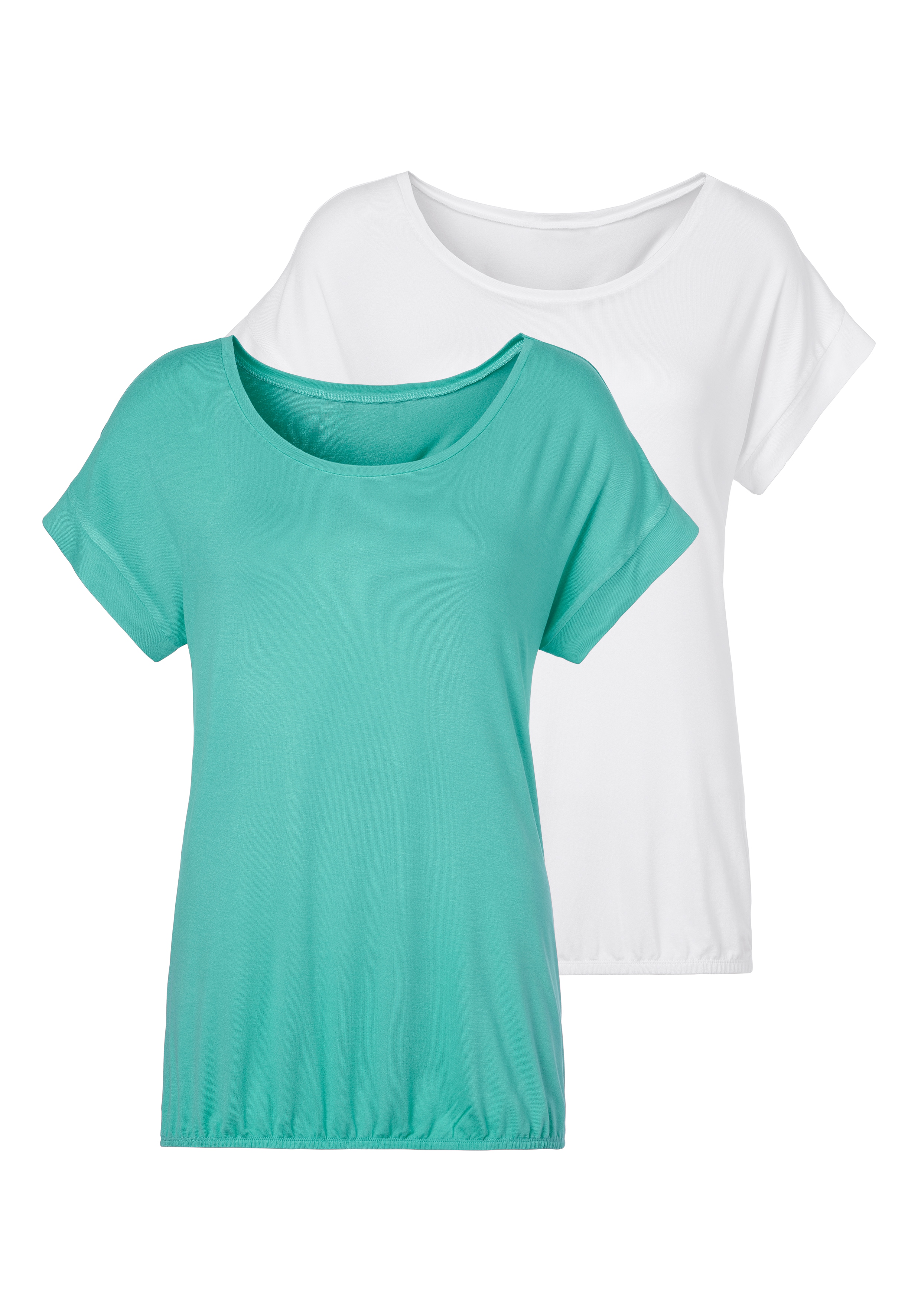 Vivance Kurzarmshirt "mit Gummizug im Bund" 2er-Pack, aus elastischem Viskose Jersey, sommerlich leicht