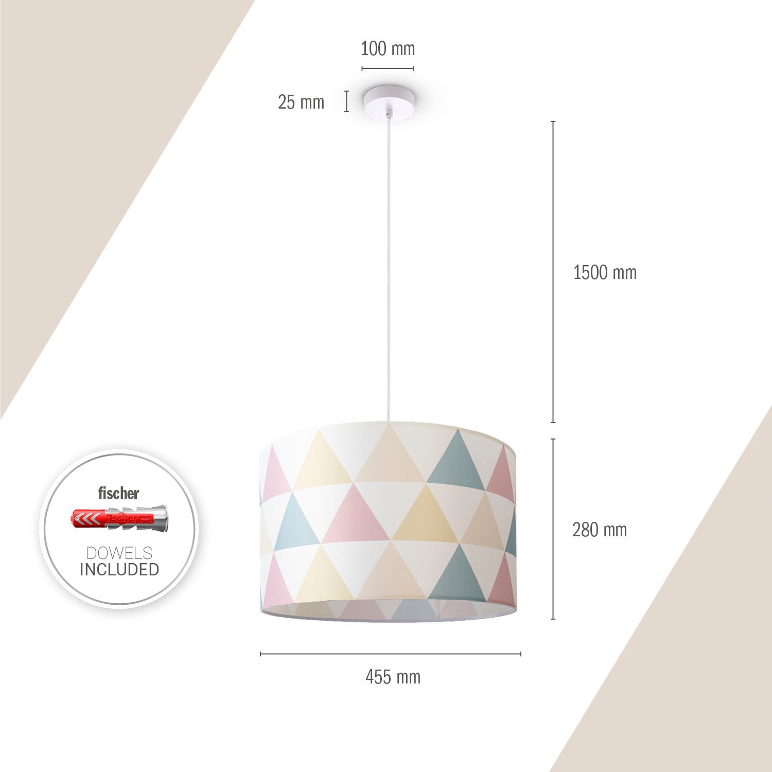 Paco Home Pendelleuchte »Hugo Delta«, Leuchtmittel E27 | ohne Leuchtmittel, Wohnzimmer Lampenschirm Modern Pendelleuchte Stoff E27 Dreieck Bunt