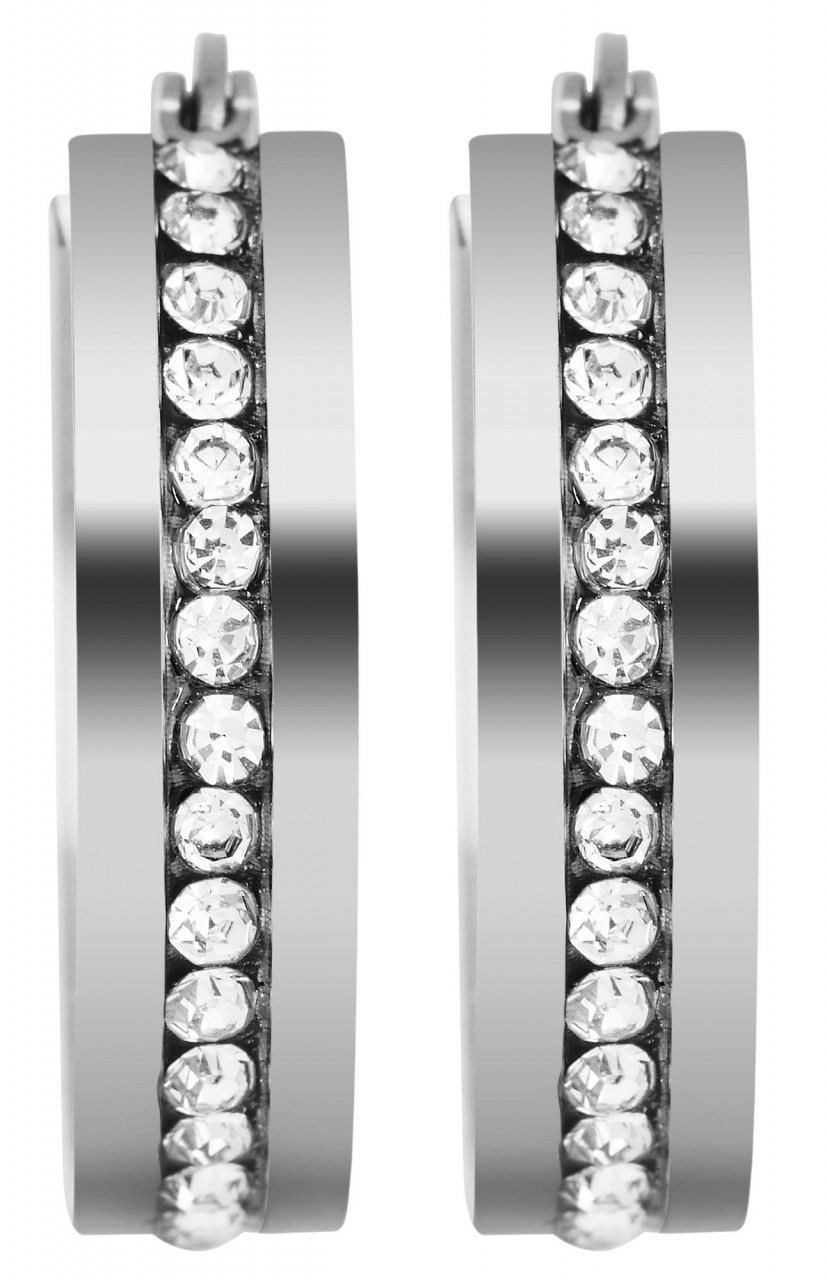 Paar Creolen ADELIA´S "Damen Creolen aus poliertem Edelstahl und Strass Ø 25 mm", silber, Ohrringe, Damen, Damen, Edelstahl 4
