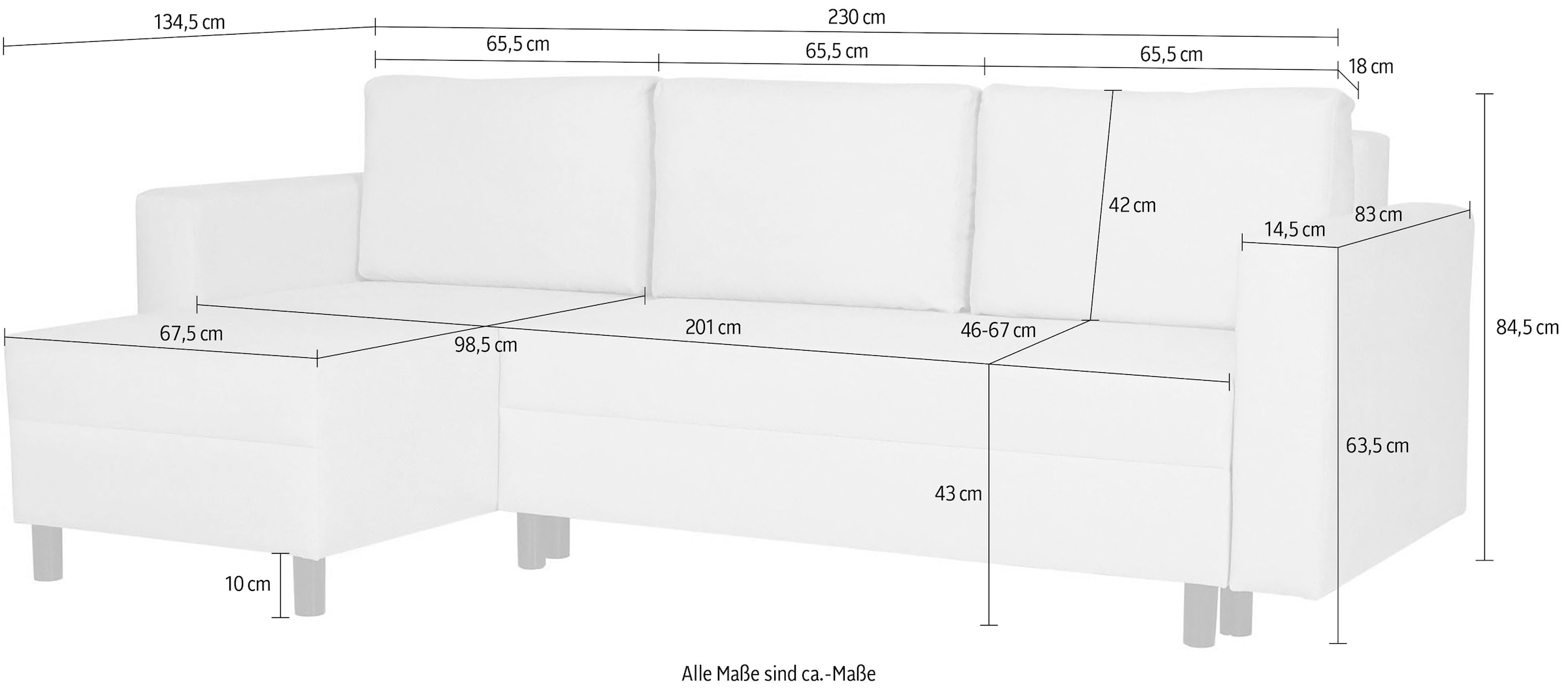 INOSIGN Ecksofa »GLENOE Schlafsofa mit Bettkasten, Recamiere beidseitig montierbar«, L-Form, Maße B/T/H: 230/135/84,5 cm, Velvet & Struktur weich