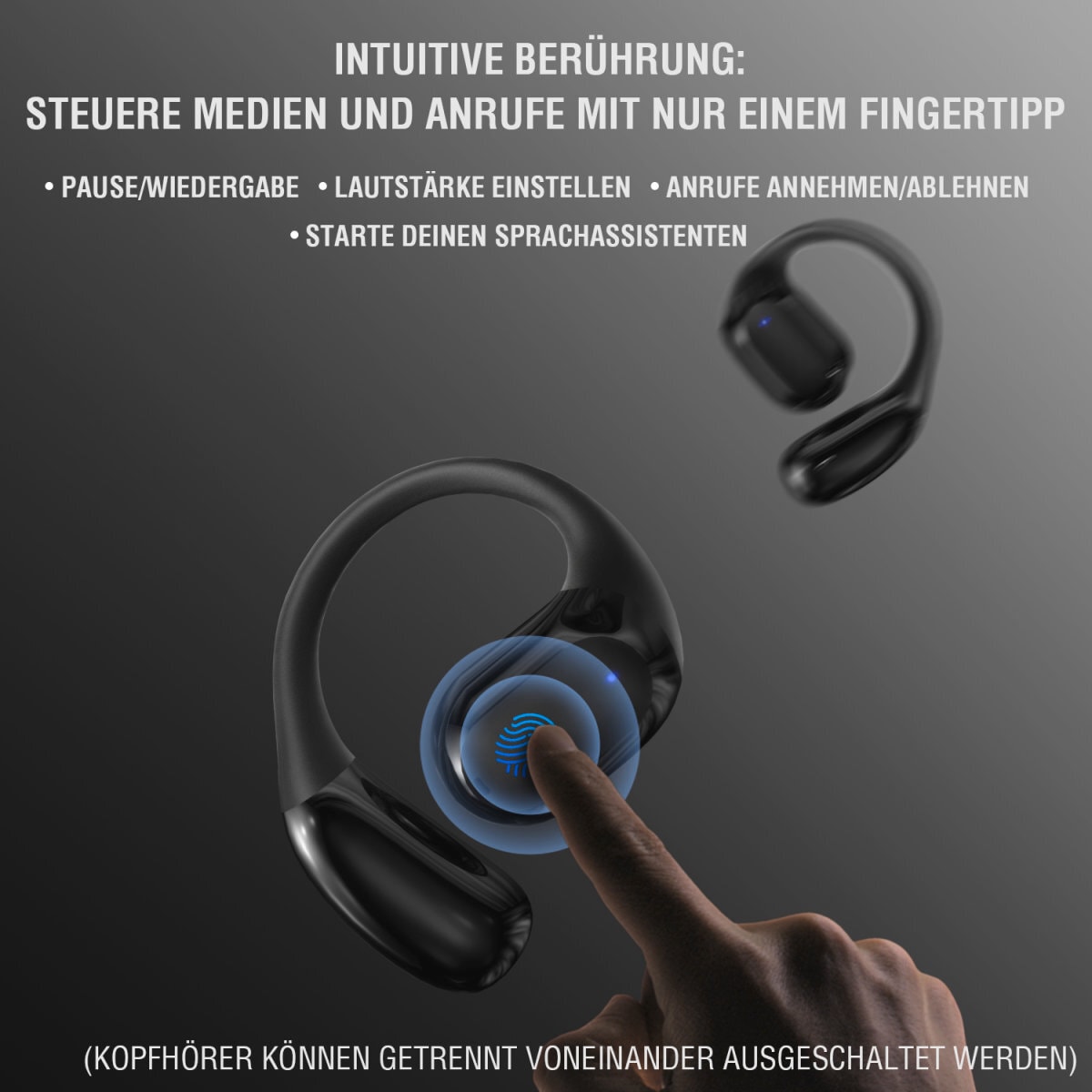 4smarts wireless Kopfhörer »SkyBuds Sport OWS«, A2DP Bluetooth, Freisprechfunktion-On-Ear-Erkennung, Open-Ear Design,intelligente LED-Anzeige,intuitive Berührungssteuerung