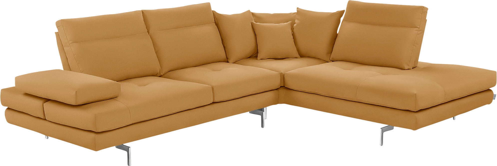 CALIA ITALIA Ecksofa "Toby Wing, B/T: 288/232 cm, Designsofa mit hohem Sitzkomfort, L-Form" Sitztiefenverstell.,wahlw. mit Kissen-Set, Füße chrom glänzend