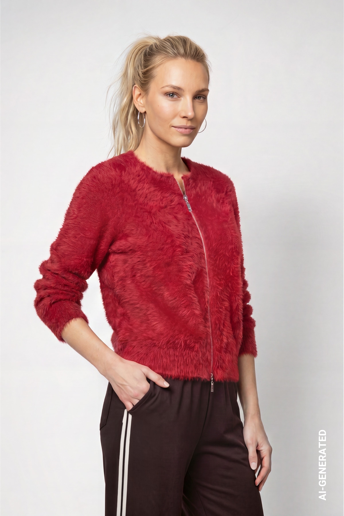 Monari Strickjacke "Plüsch" im flauschigen Materialmix, Rundhals