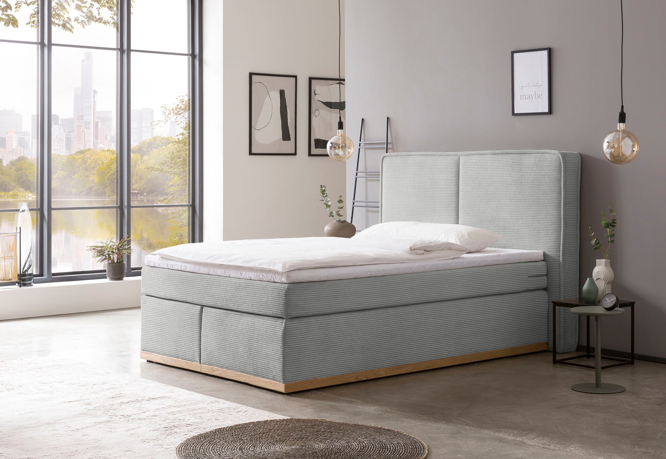 Home affaire Boxspringbett »SHERWOOD Hotelbett, Polsterbett«, Hochwertiger Cord,weiche Velours-Struktur, mit Topper, Eiche