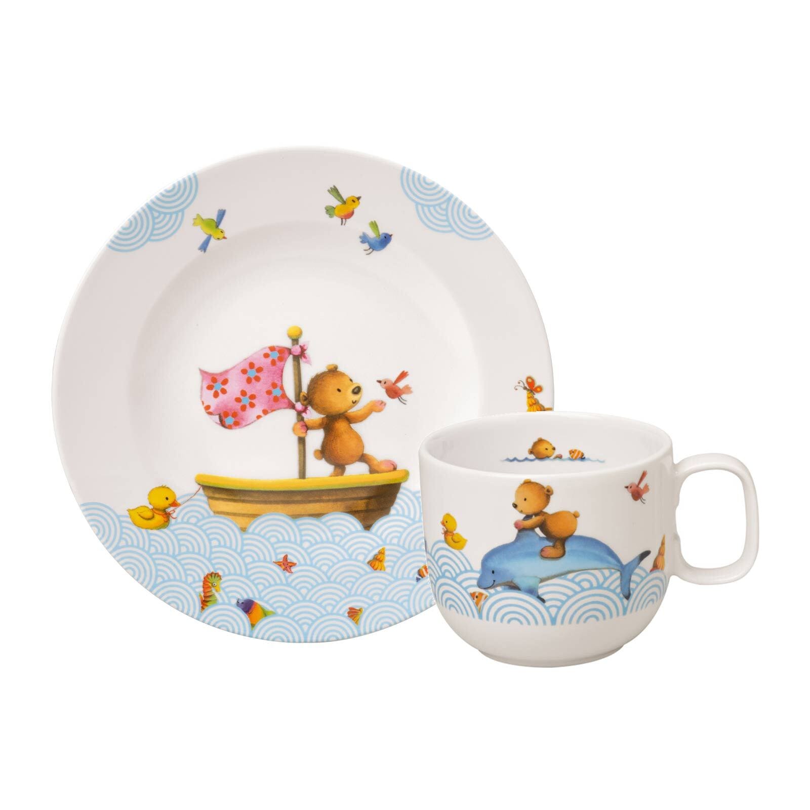 Villeroy & Boch Kindergeschirr-Set "Frühstücksset Happy as a Bear 2er Set bunt" Spülmaschinenfest, Mikrowellensicher