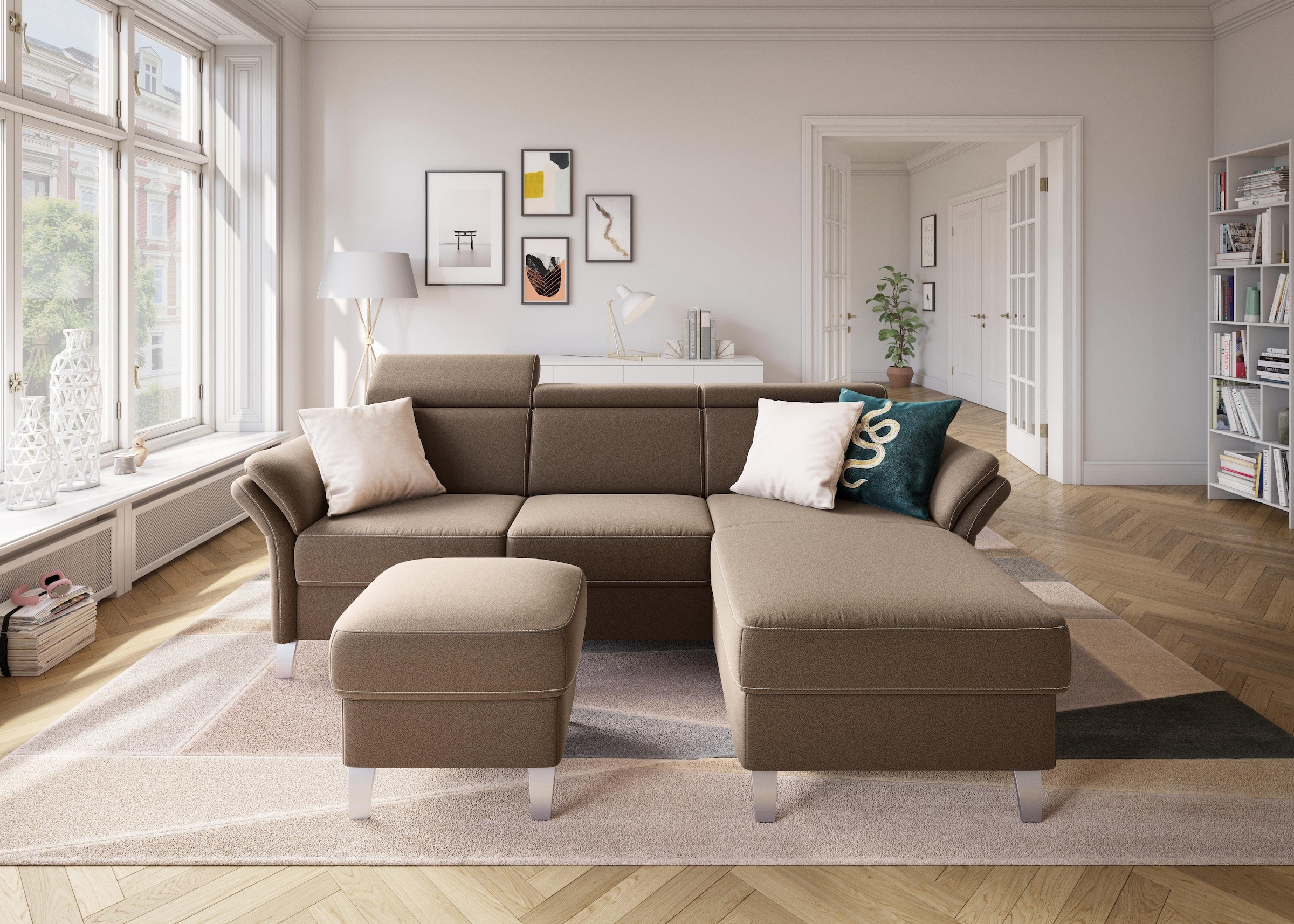 sit&more Ecksofa »Vincenzo L-Form«, inklusive Kopfteilverstellung, wahlweise mit Bettfunktion, Bettkasten