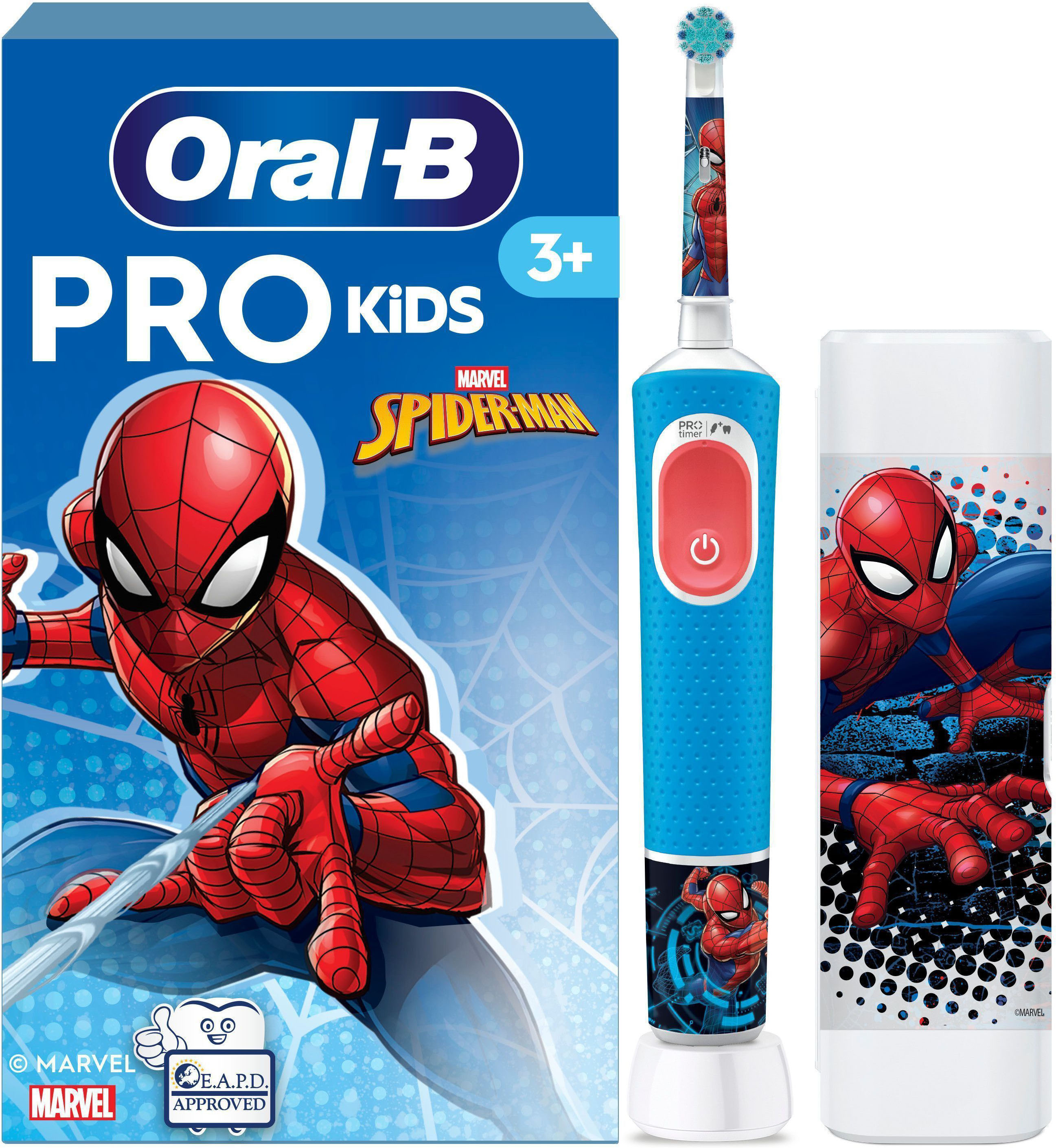 Oral-B Elektrische Zahnbürste "Pro Kids Spiderman" 1 Stk. Aufsteckbürsten für Kinder ab 3 Jahren