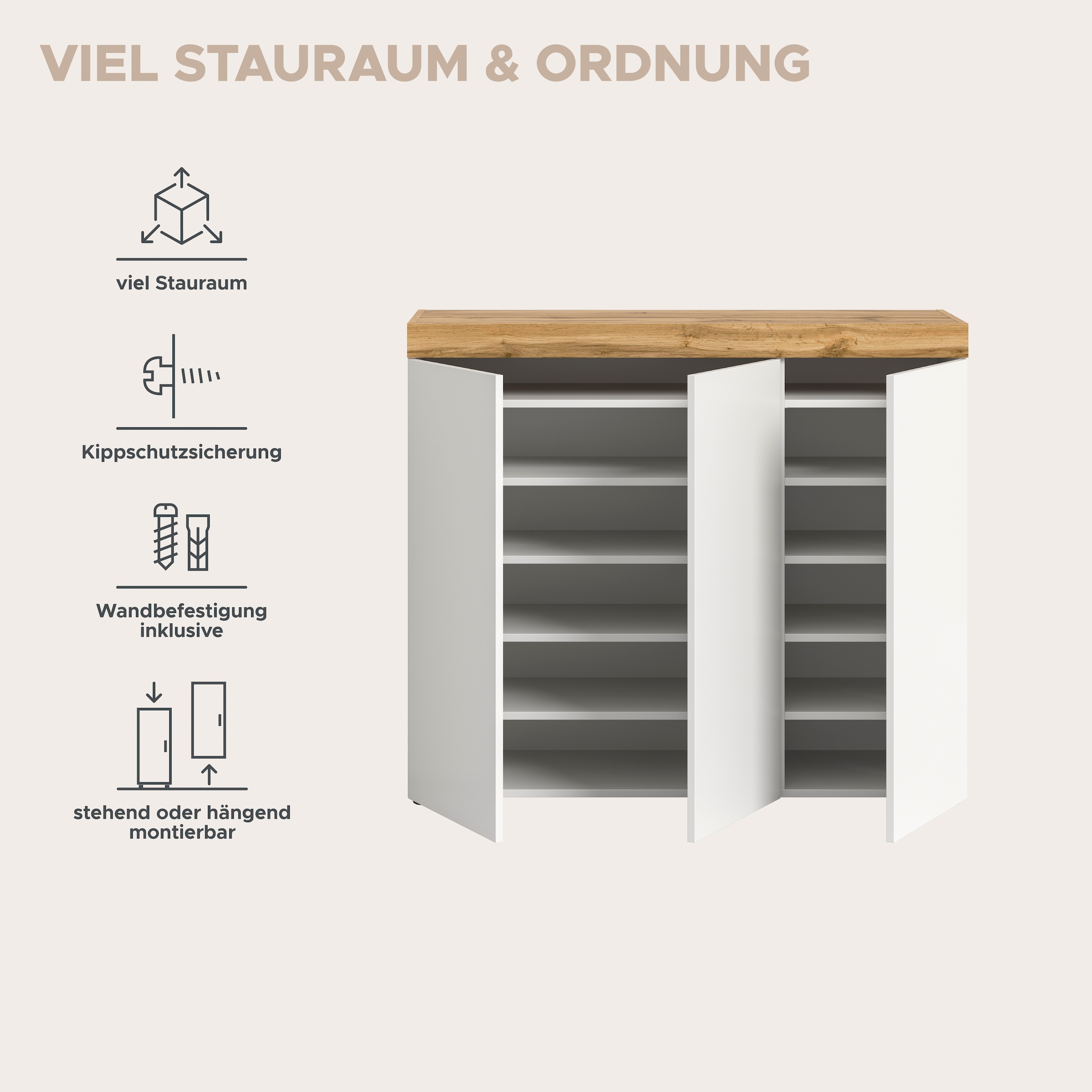 OTTO home Schuhschrank »MAMBO, TOPSELLER!, Breite 115cm, stehend & hängend, push-2-open« 2 farbige Ausführung, 1 Stk. tlg. Schuhschrank, Schuhkommode, Flur, Diele