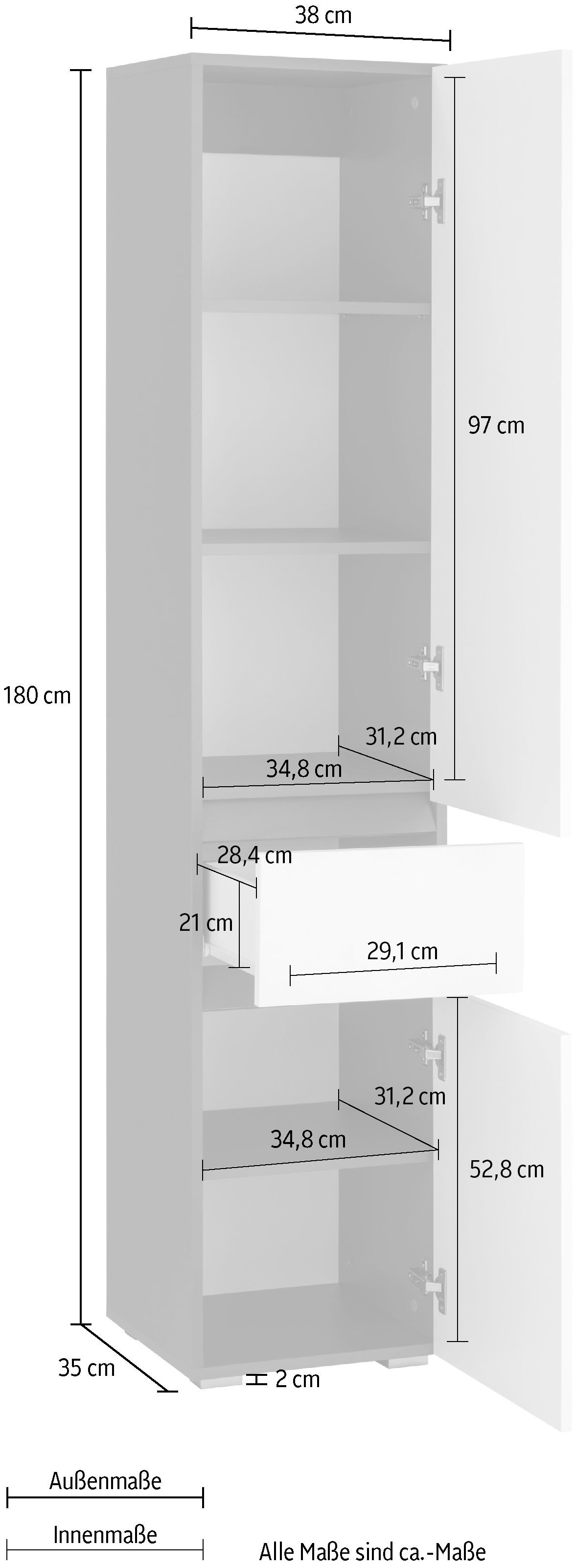 Home affaire Hochschrank »Wisla«, Höhe 180 cm, mit Türen & Schubkasten