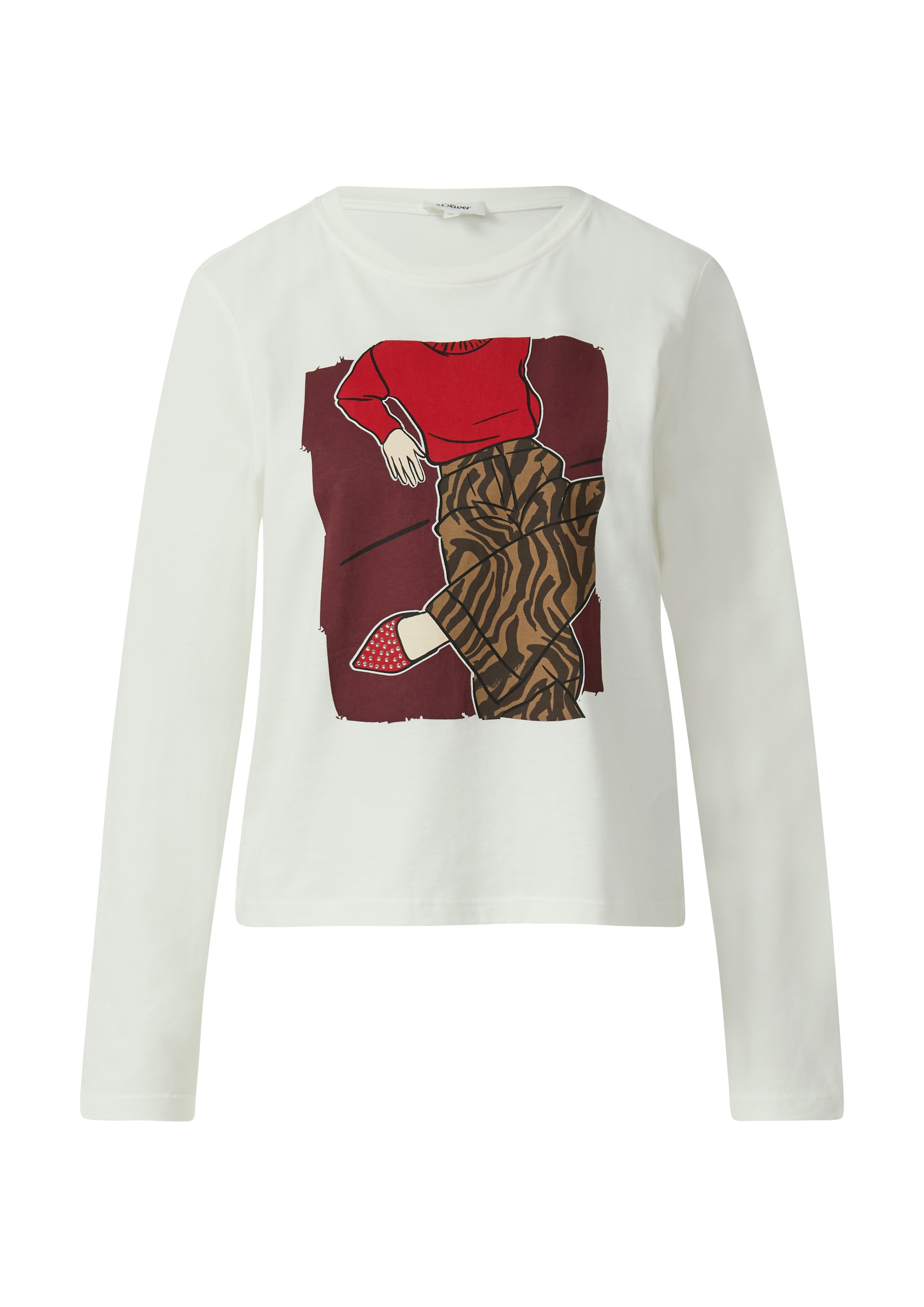 s.Oliver Langarmshirt mit Print und Schmucksteinen