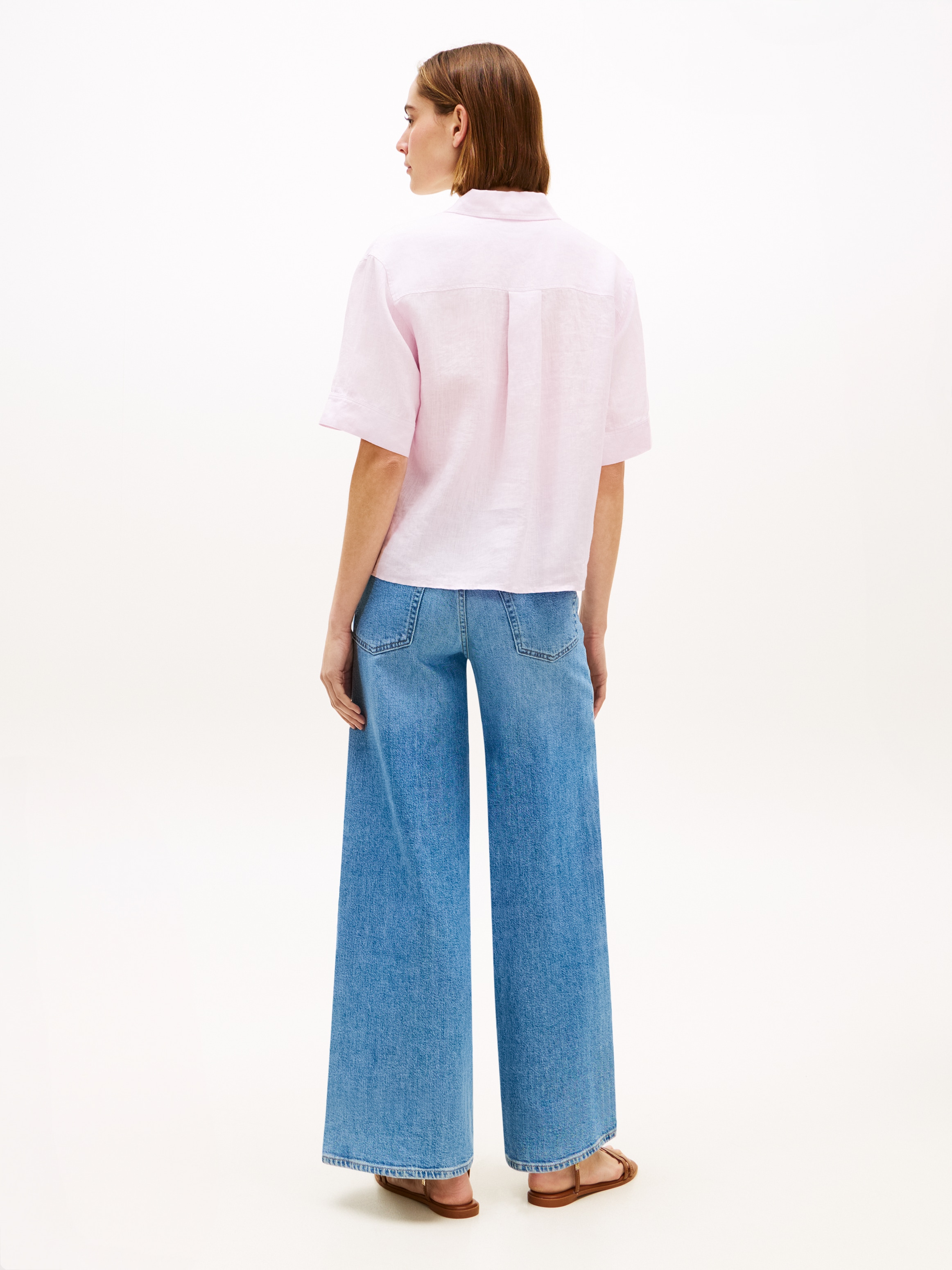 Tommy Hilfiger Kurzarmbluse »ESS LINEN SHORT SLEEVE SHIRT« mit aufgesetzter Brusttasche und Flag-Stickerei, reines Leinen