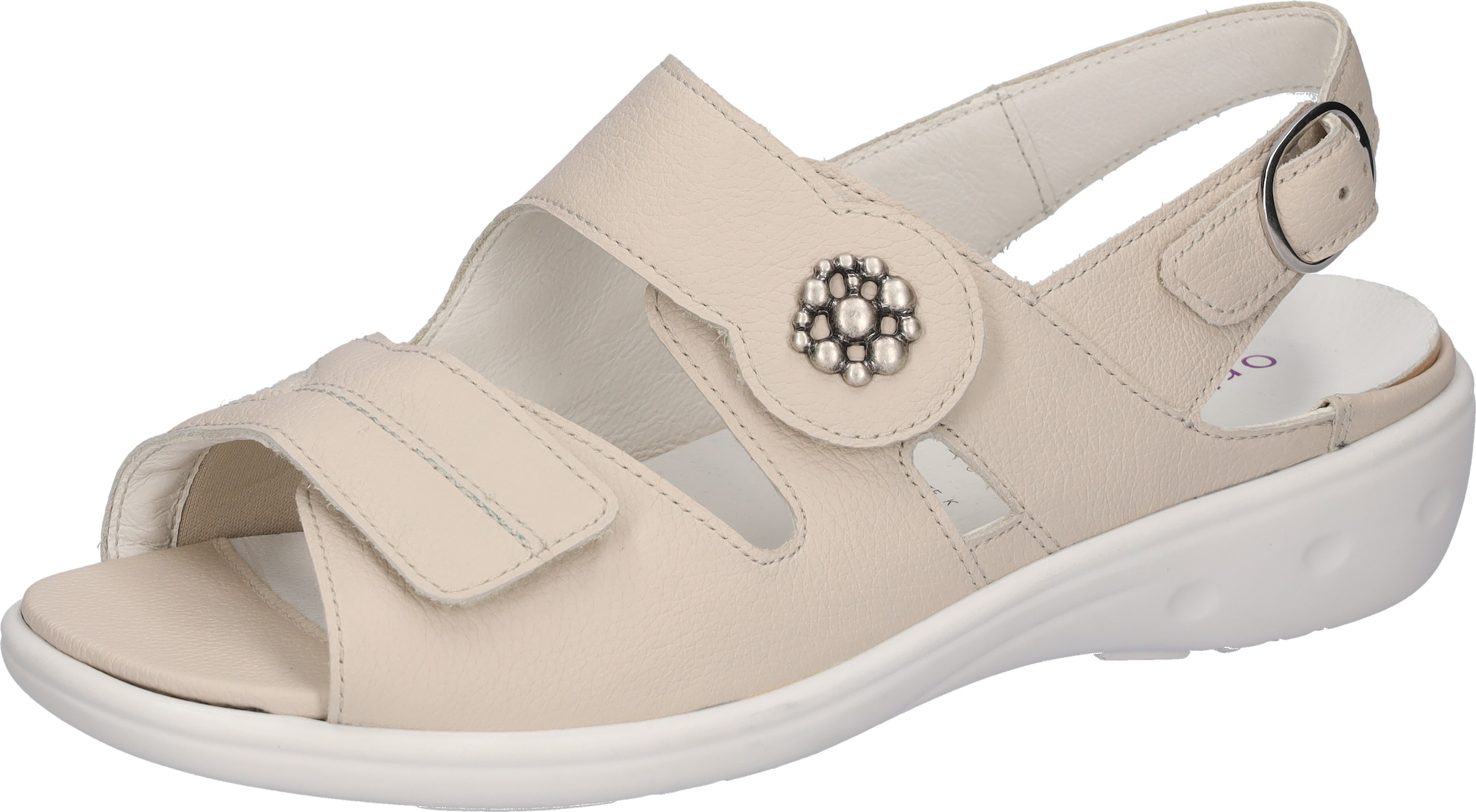 Sandale WALDLÄUFER "KARA Soft", Damen, Gr. 7 (40,5), creme, Nappaleder, Textil, unifarben, Basic, Schuhe Sandale, Sommerschuh, Keilsandalette mit Orthotritt-Funktion, Extraweite K