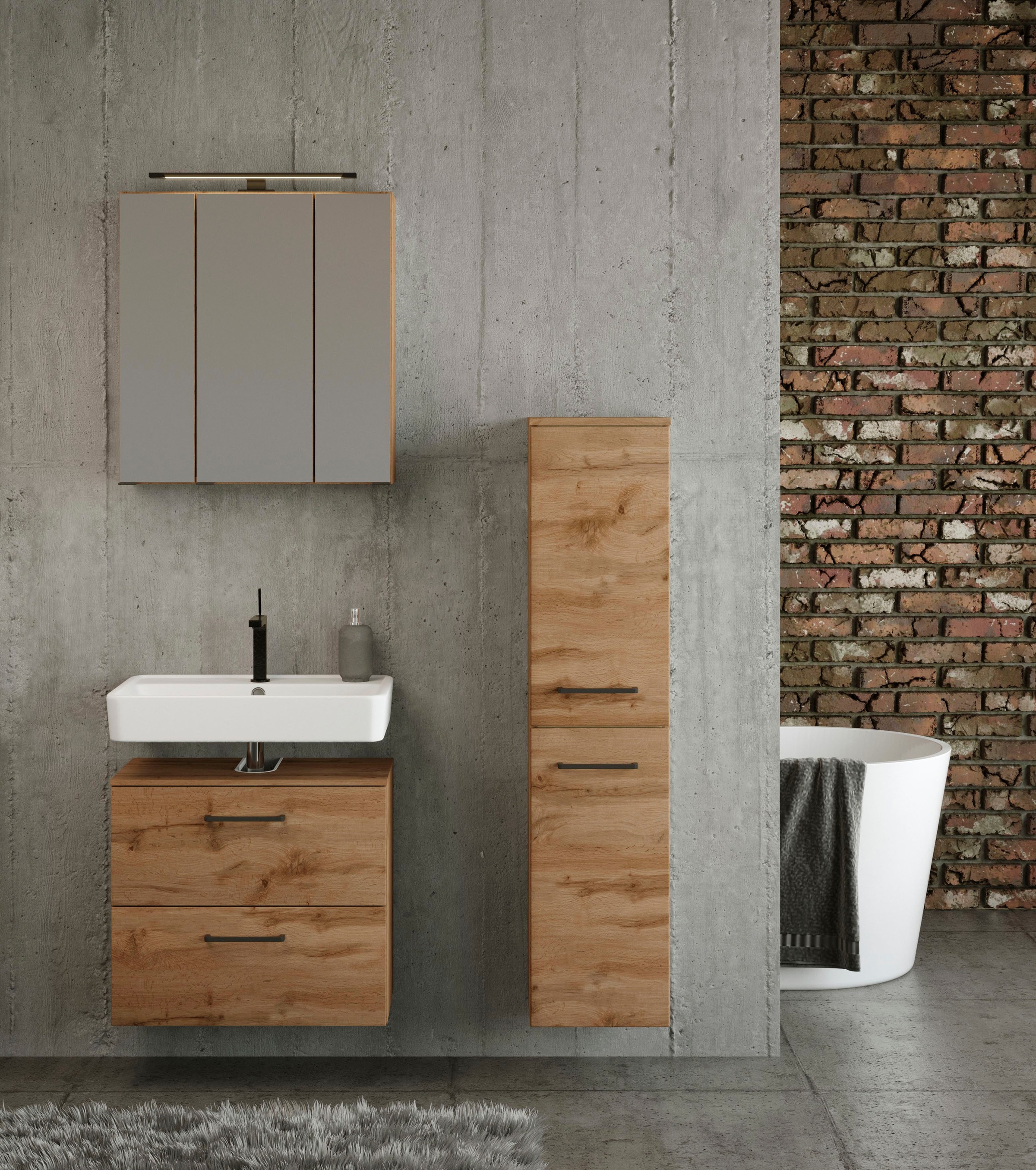 welltime Badmöbel-Set »Chicago«, (3 St., Spiegelschrank, Unterbeckenschrank, Midischrank)