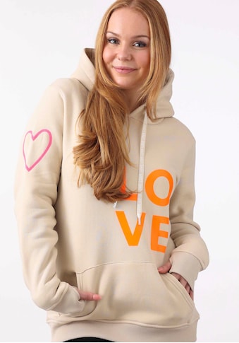 Kapuzensweatshirt, mit Aufschrift "LOVE" in Neon