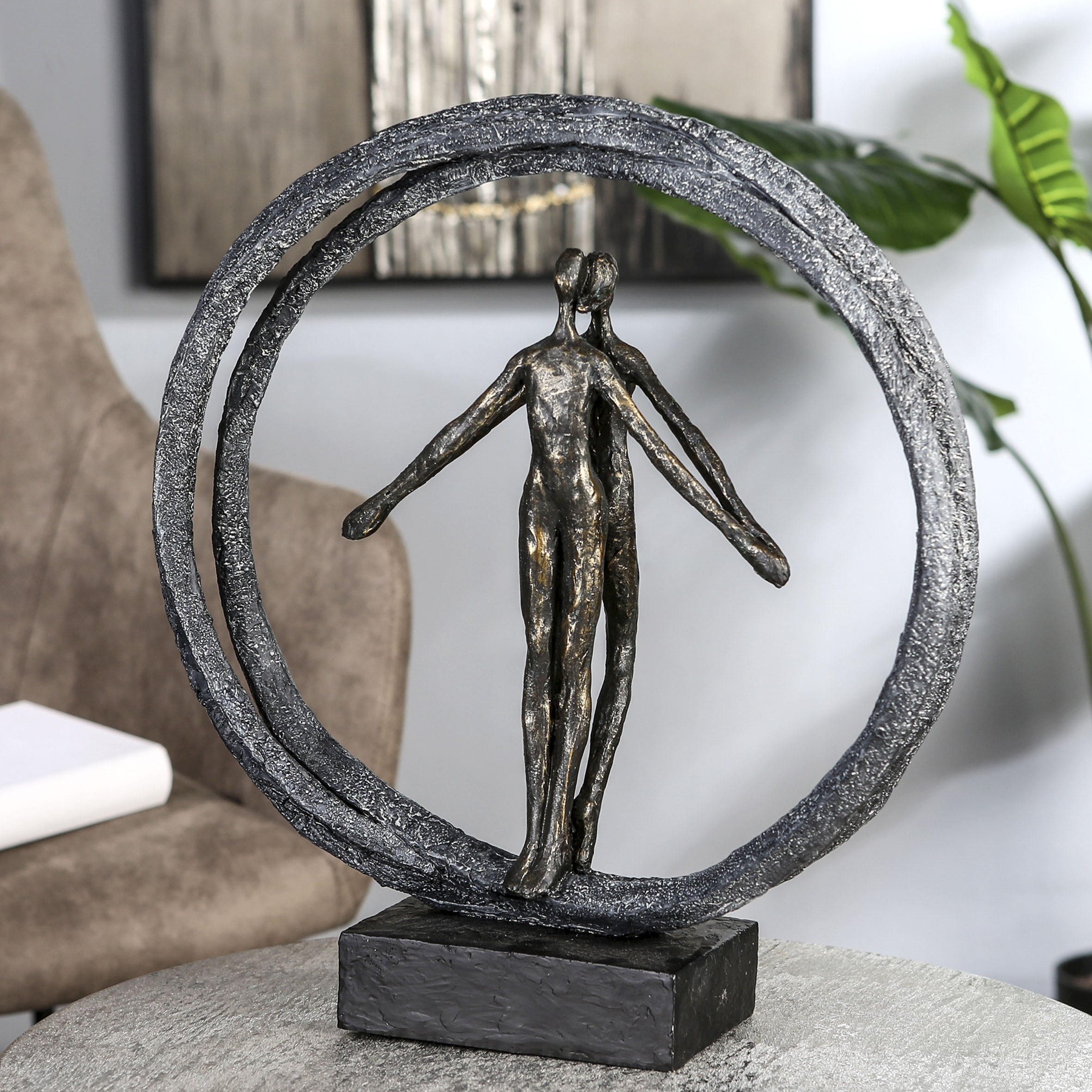 Casablanca by Gilde Dekofigur "Skulptur Paar im Ring, bronzefarben/schwarz", bronzefarben/grau/schwarz, Polyresin