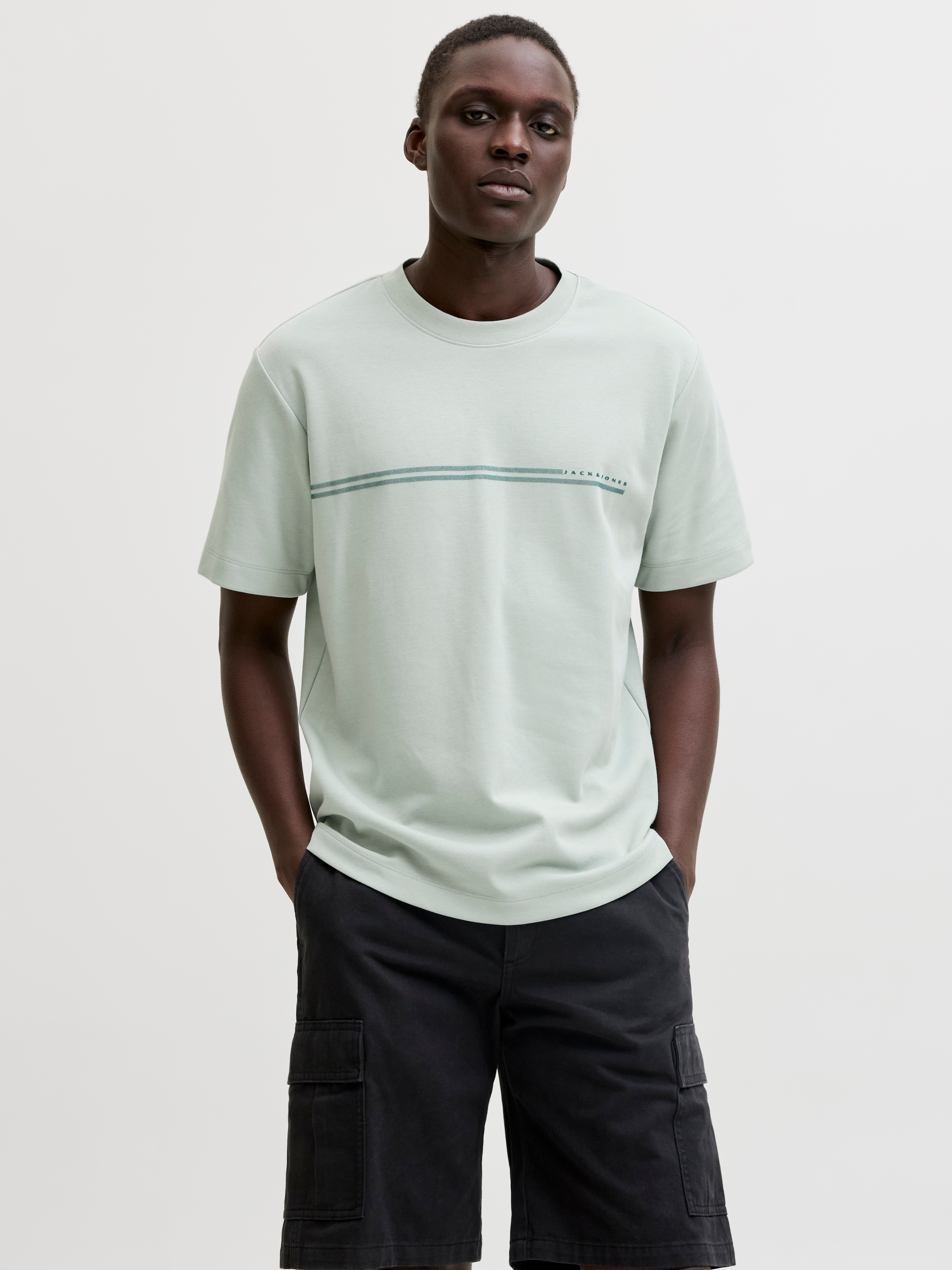 Jack & Jones Kurzarmshirt "Jcofusion Chest Brand Tee Ss Crew Sn" Materialmix, Regular Fit