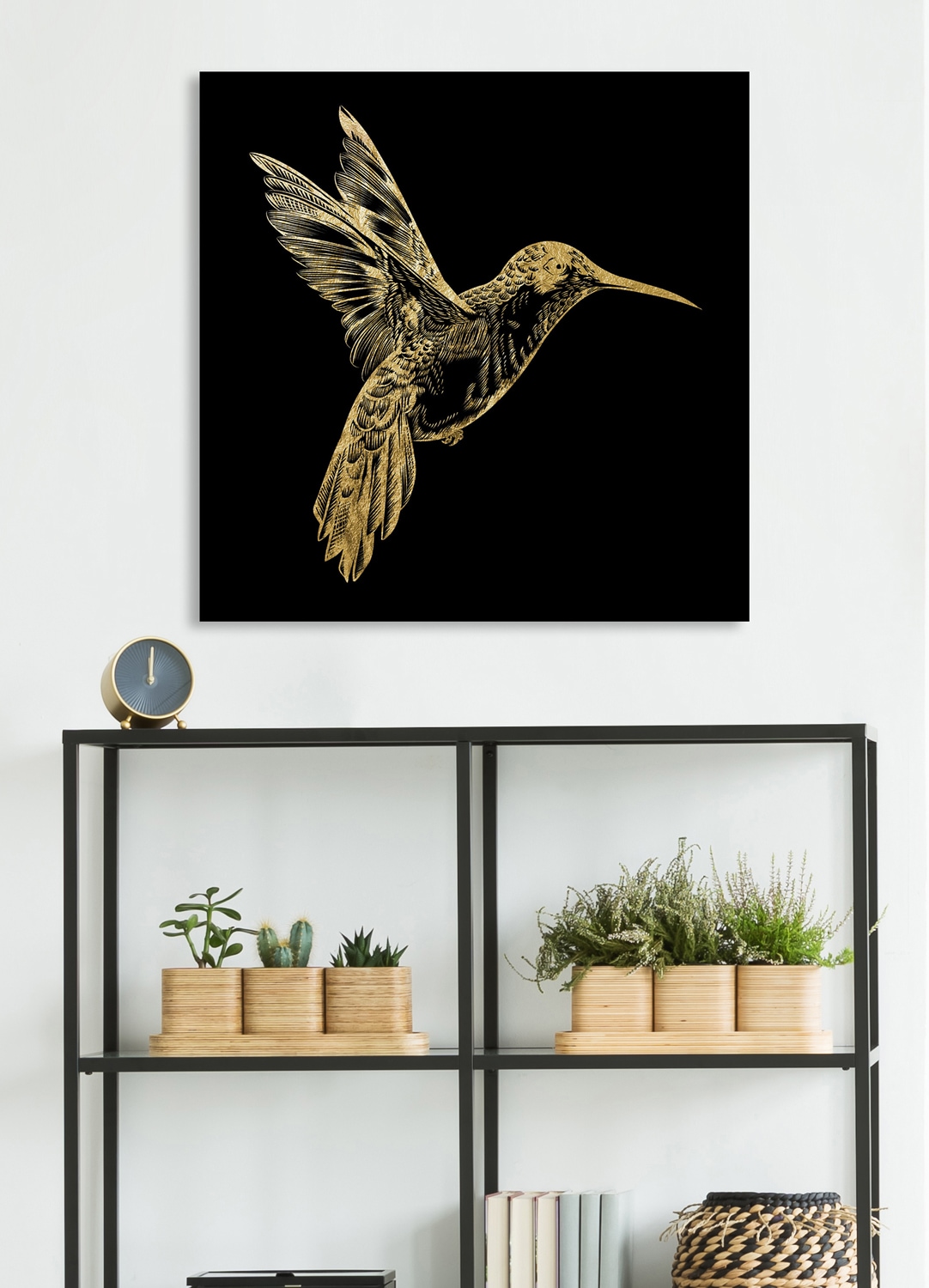 OTTO home Acrylglasbild "Kolibri - Acrylbilder mit Blattgold veredelt" Kunst Modern Vogelbilder 1 Stk. tlg. Goldveredelung, Handgearbeitet, Gerahmt, Edel