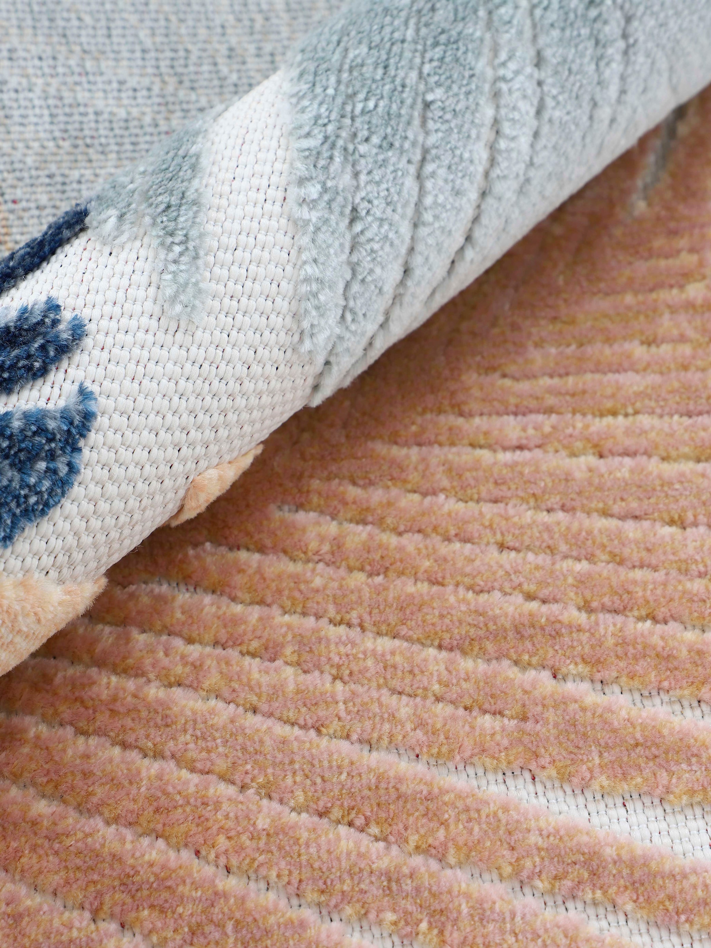carpetfine Teppich »Deja 104«, rechteckig, 4 mm Höhe, robustes Flachgewebe, Motiv- Floral Palmenblätter, Hoch-Tief Effekt