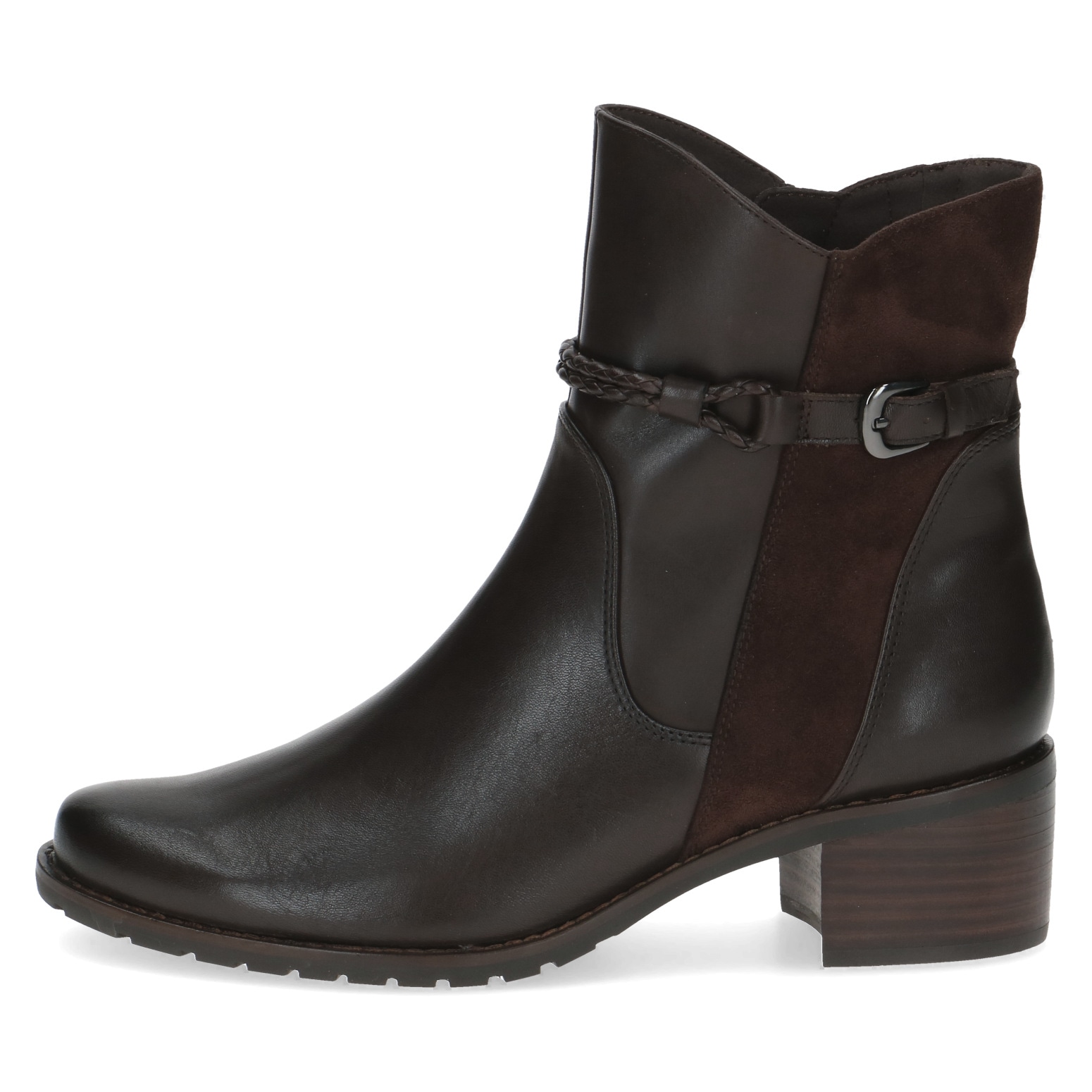 Caprice Stiefelette, Blockabsatz, Businessschuh mit geflochtenem Zierriemchen