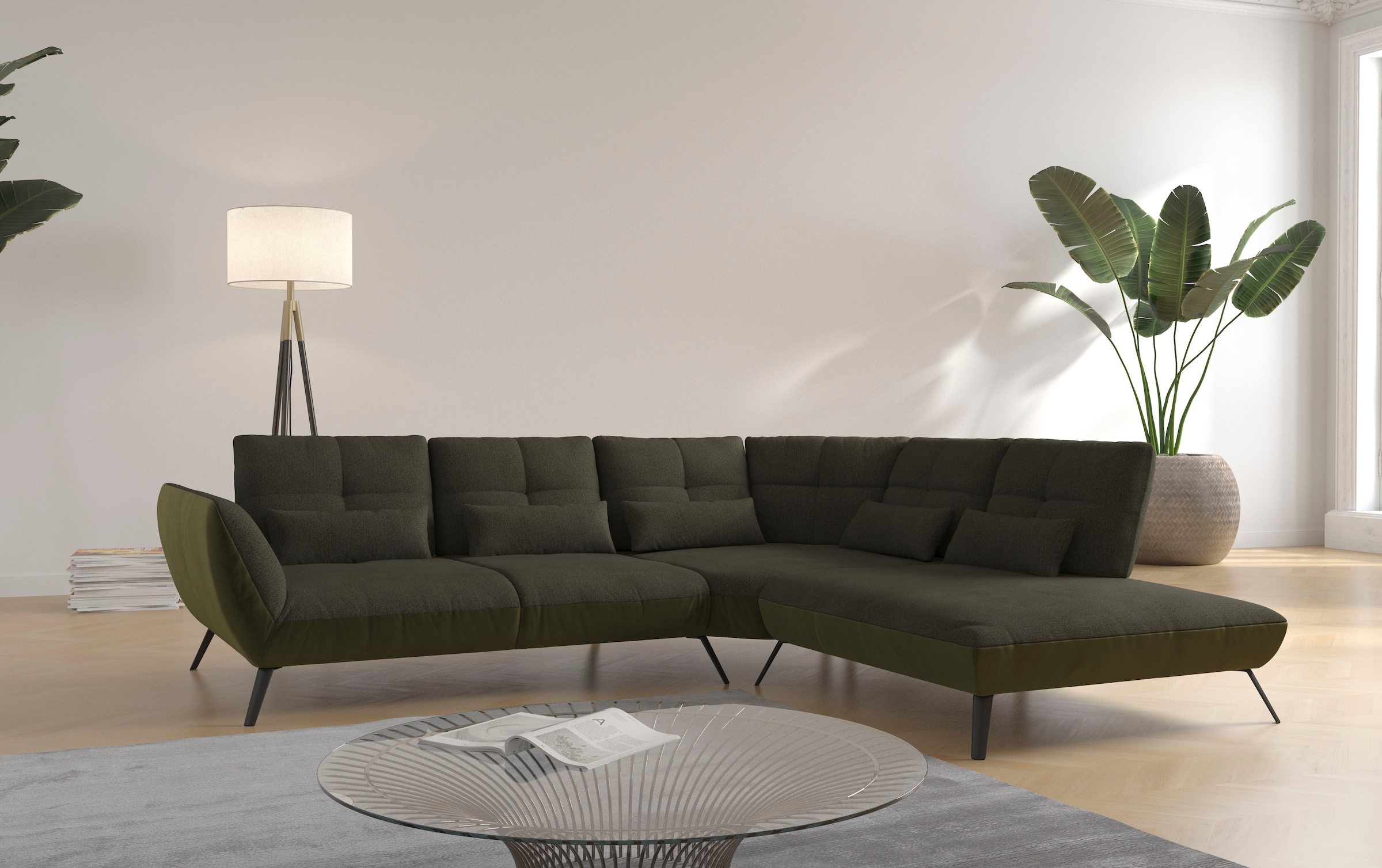 Ecksofa OTTO HOME "Mikado L-Form", grün (dunkelgrün), B:297cm H:88cm T:245cm, 100% Polyester, Sofas, Ecksofa, inkl. Sitztiefenverstellung und Armteilverstellung