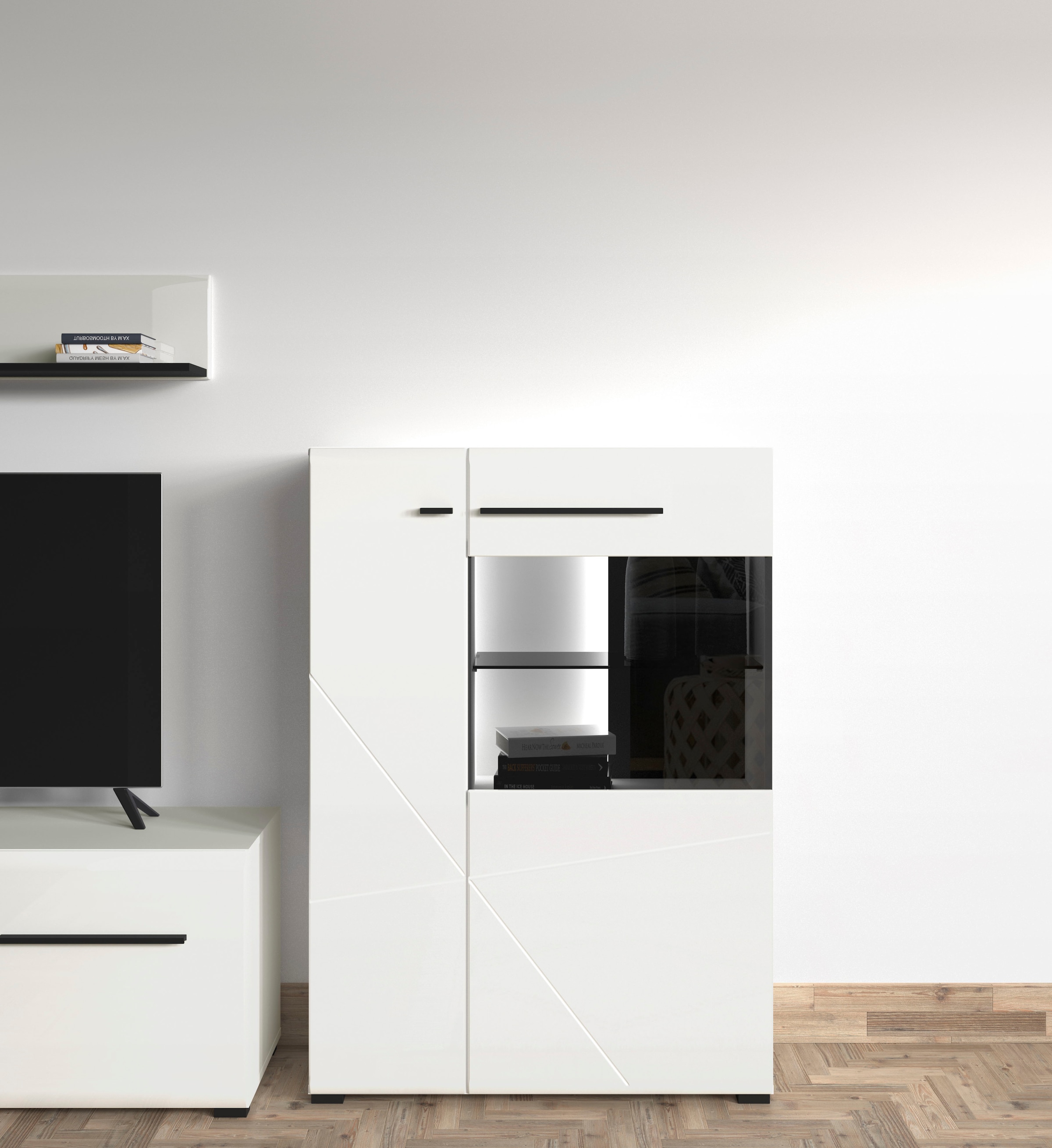 Home affaire Highboard "Trentino" Vitrine, Soft-Close-Funktion, Hochglanzfronten, Breite 87 cm