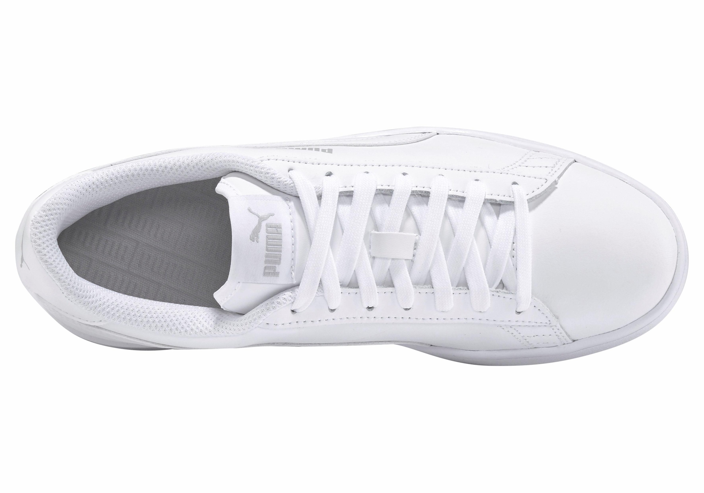 Sneaker PUMA "SMASH V2 L", Damen, Gr. 42,5, weiß (puma, weiß, puma, weiß), Leder, Synthetik, unifarben mit Farbeinsatz, Schuhe Sneaker, atmungsaktives Obermaterial aus Leder und Synthetik, Schnürung 3