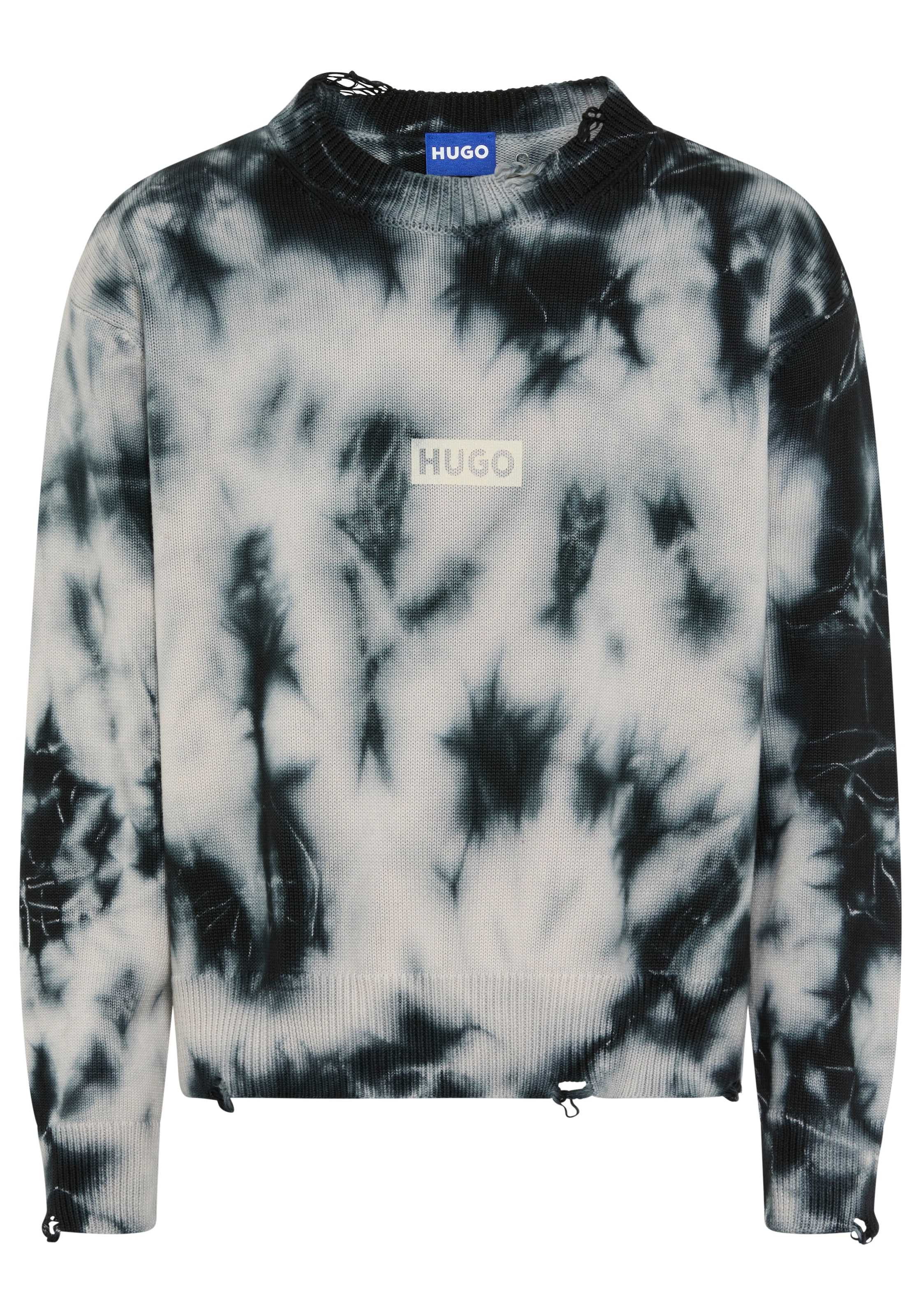 HUGO Blue Strickpullover Batik-Effekt, Oversized Fit, gedrucktes HUGO-Logo günstig online kaufen