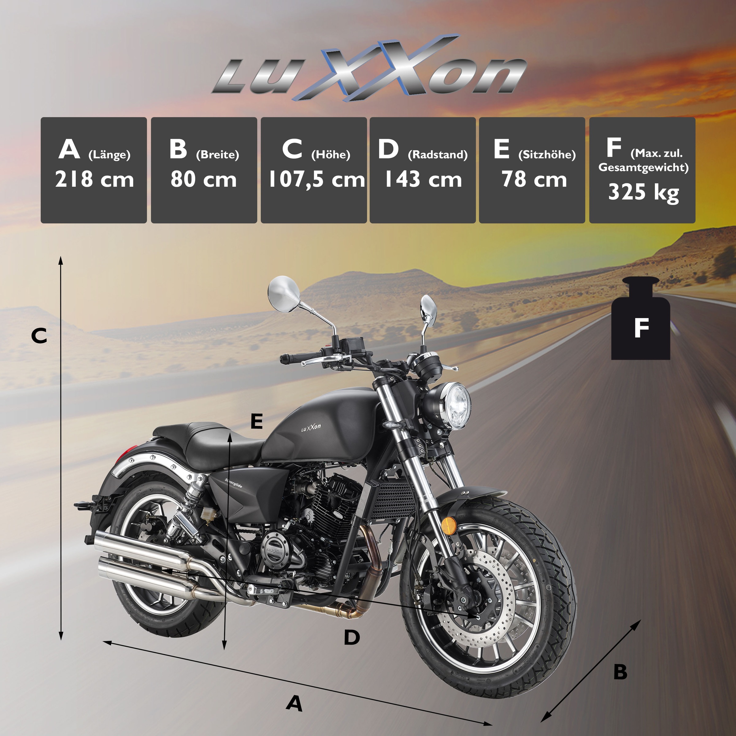 Luxxon Motorrad »LuXXon Silverglide«, 124 cm³, 85 km/h, Euro 5, 9,9 PS, 5-Gang-Schaltgetriebe