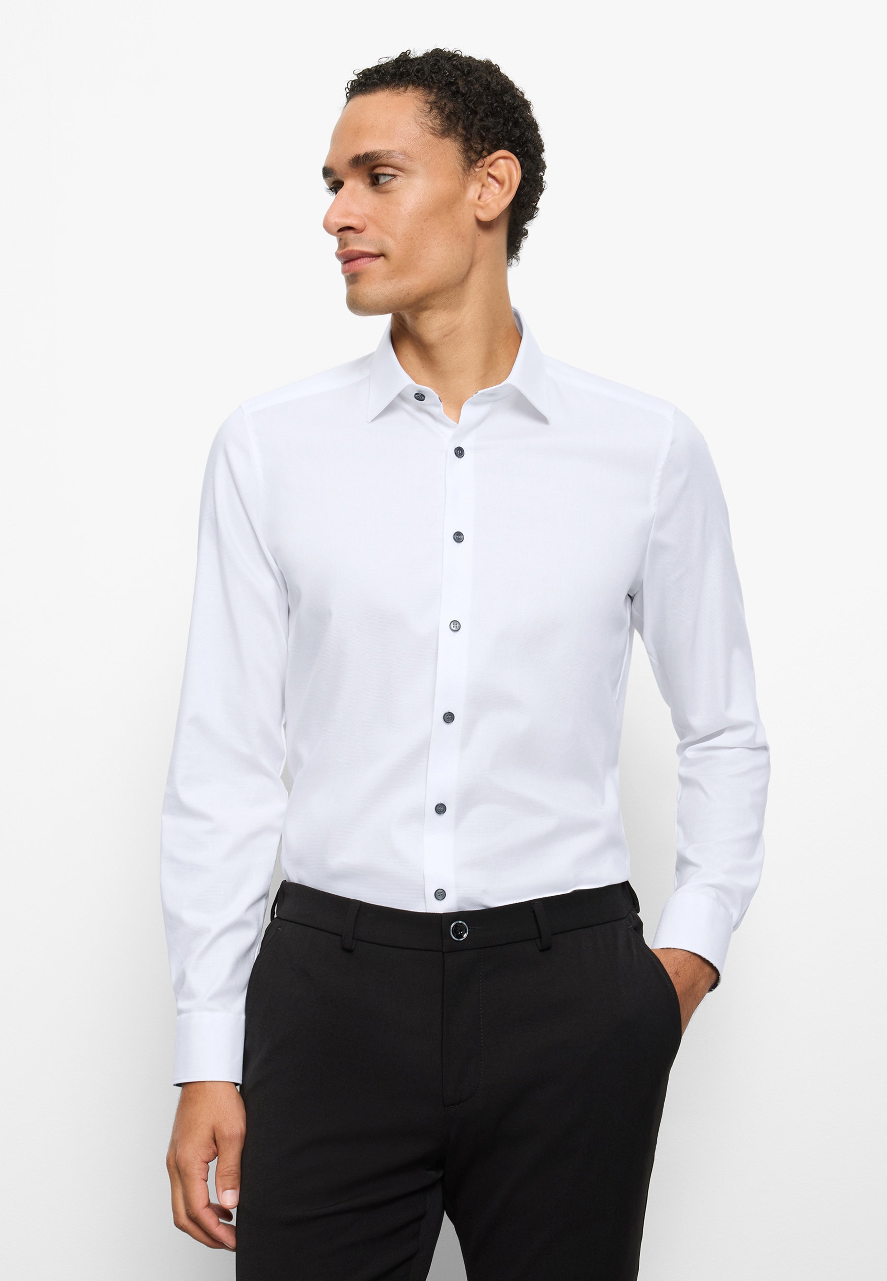Businesshemd OLYMP "OLYMP Level Five, body fit, New York Kent mit extra langem Arm", Herren, Gr. 45, Normaler Arm, weiß, 97% Baumwolle, 3% Elastolefin, Hemden