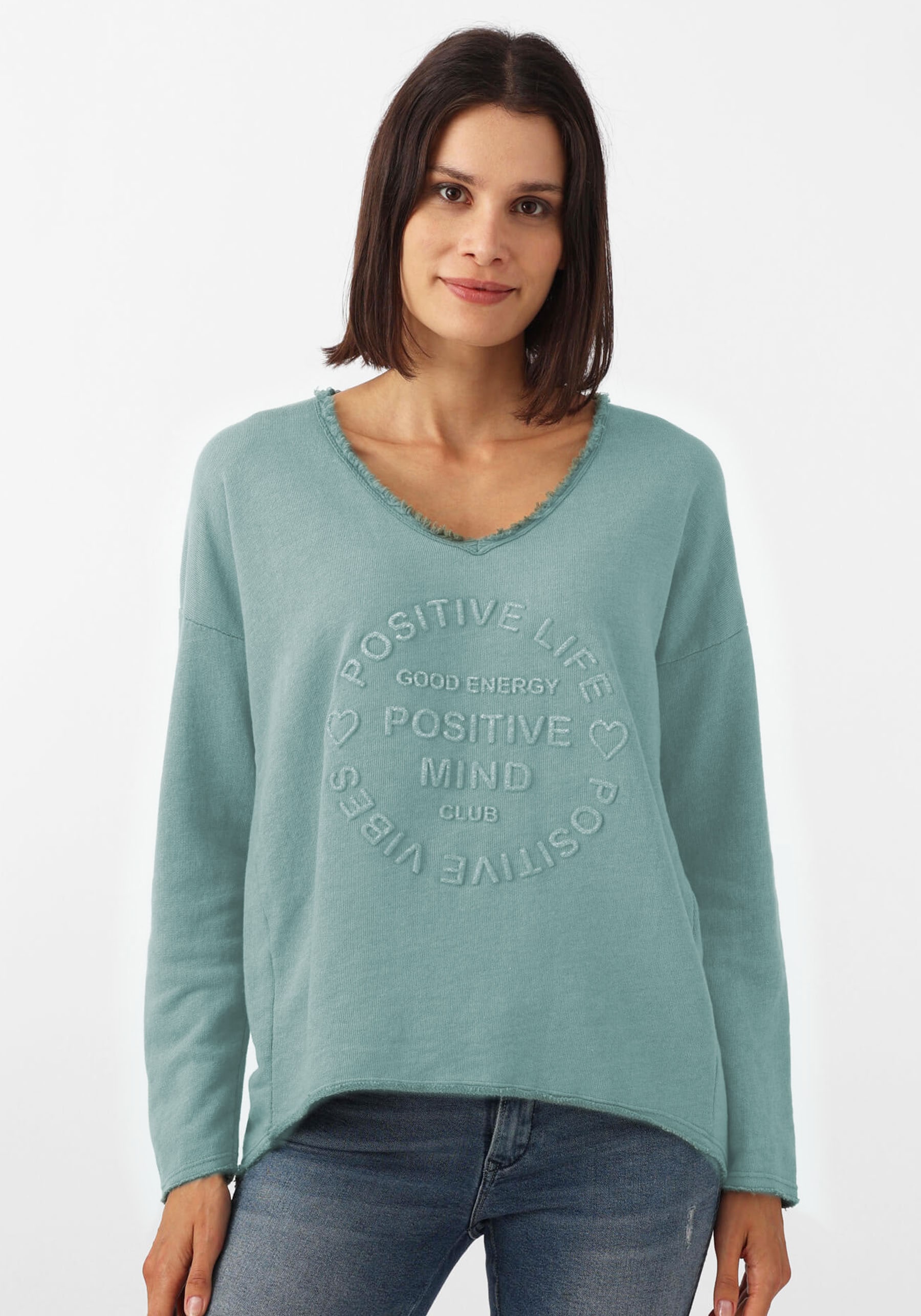 Zwillingsherz Sweatshirt ""Positive Mind"", Mit V-Ausschnitt im Used Look u günstig online kaufen