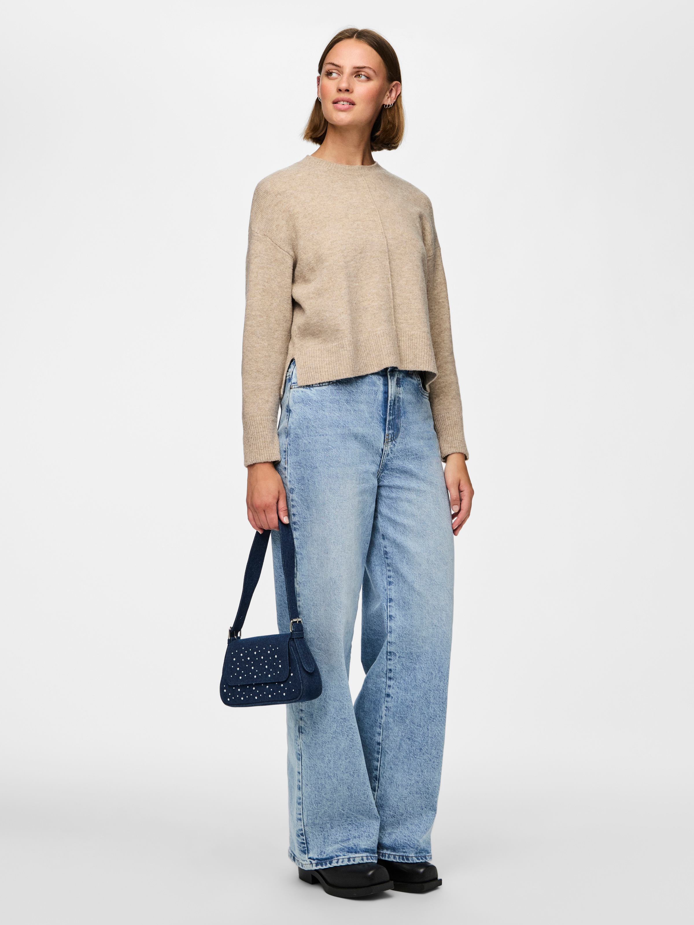 pieces Strickpullover »PCMALOU LS O-NECK CUTLINE KNIT NOOS BC«
