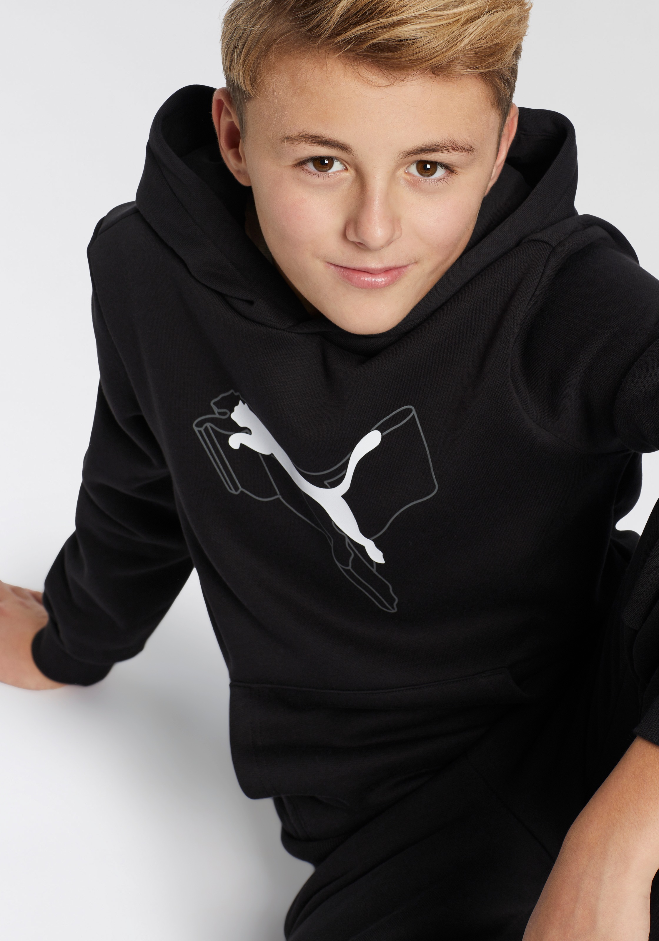 Thumbnail - PUMA Kapuzensweatshirt "ESS+ LOGO LAB CAT HOODIE FL B", für Jugendliche, mit Print-Applikation, mit Rundhalsausschnitt