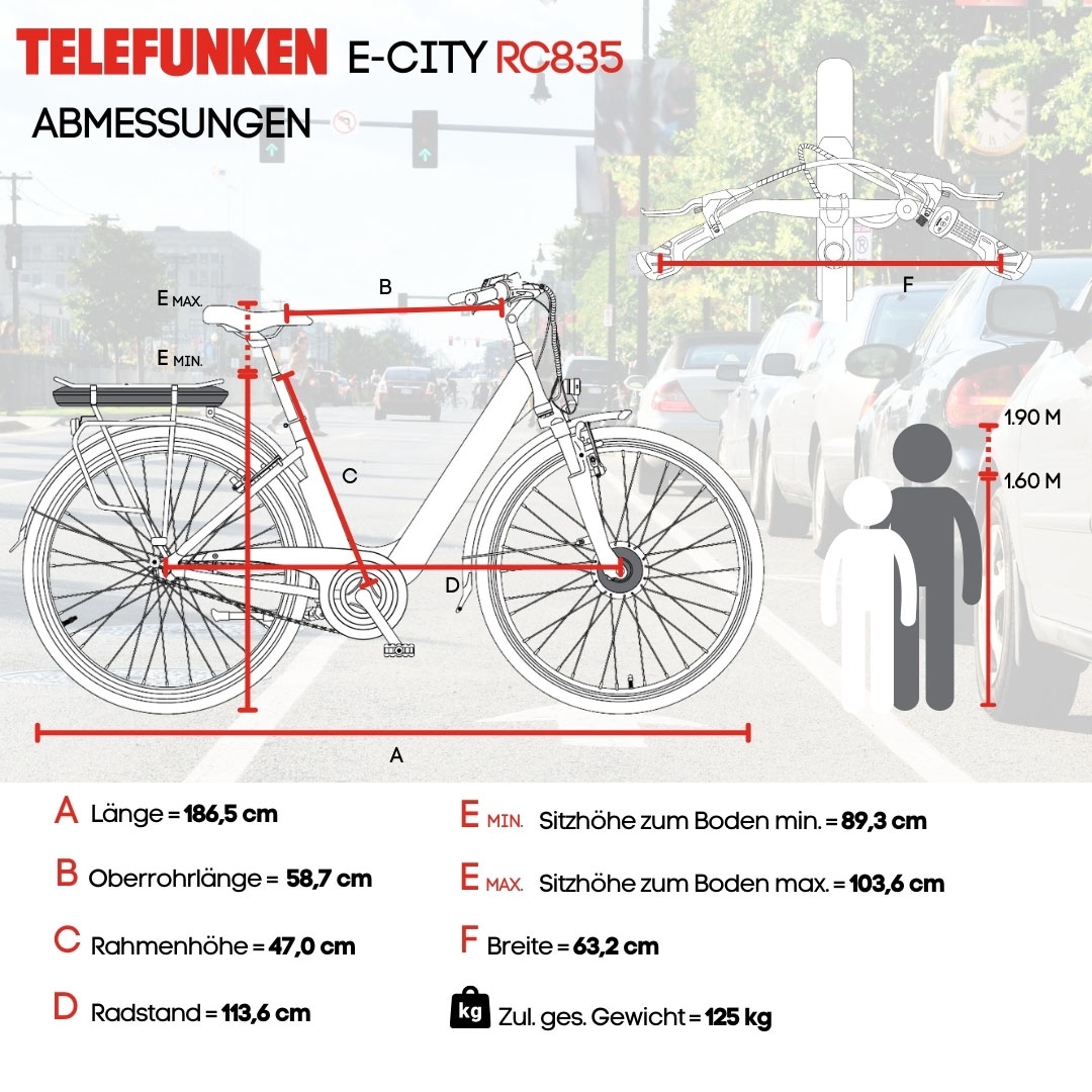 Telefunken E-Bike »Multitalent RC835«, 3 Gang, Shimano, Frontmotor 250 W, (28 Zoll, Straßenzulassung, ca. 100 km Reichweite), Pedelec, Elektrofahrrad für Herren u. Damen, tiefer Einstieg