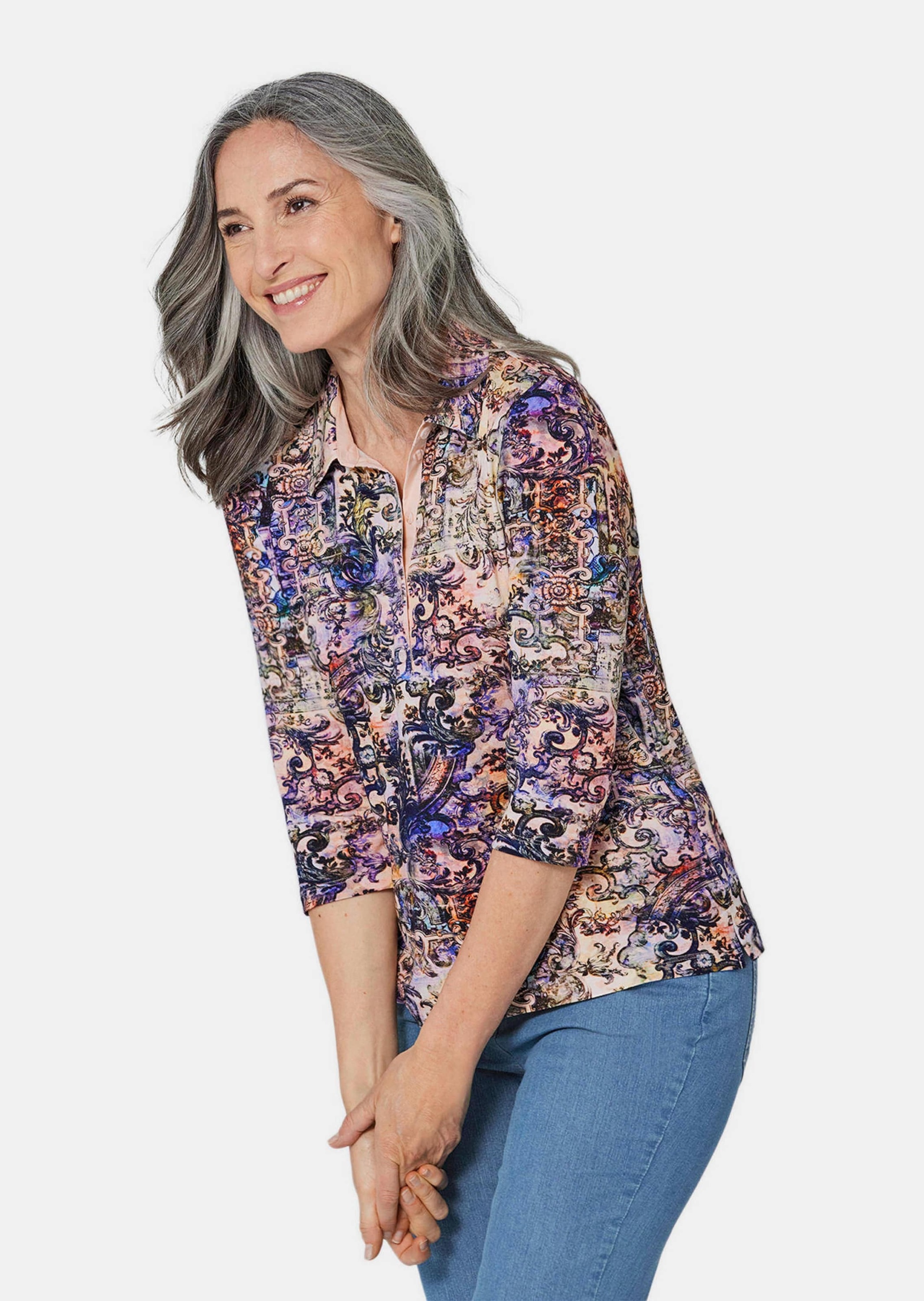 GOLDNER Print-Shirt »Gemustertes Poloshirt mit 3/4-Arm«