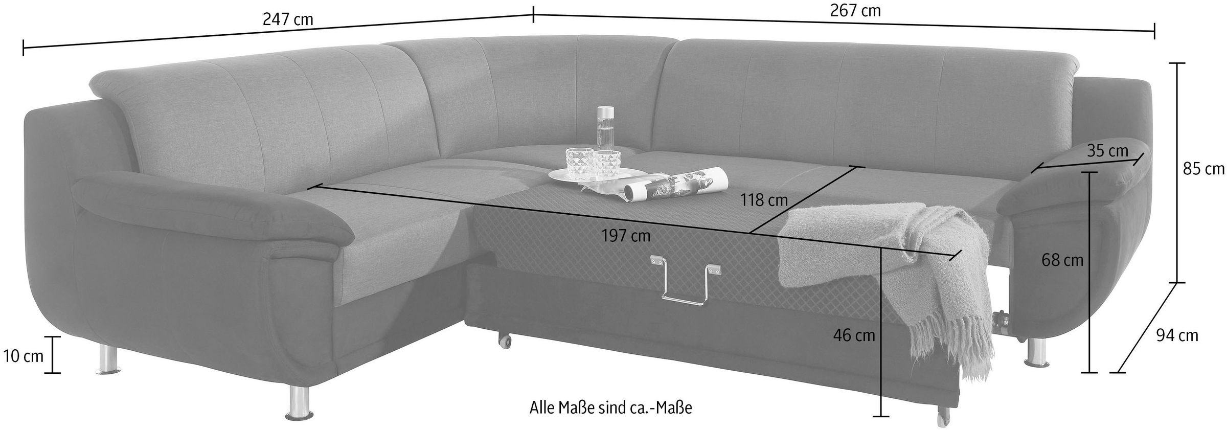 TRENDMANUFAKTUR Ecksofa »Rondo 3, zeitlos und modern, im Materialmix, L-Form«, wahlweise Federkern für hohen Sitzkomfort, wahlweise Bettfunktion