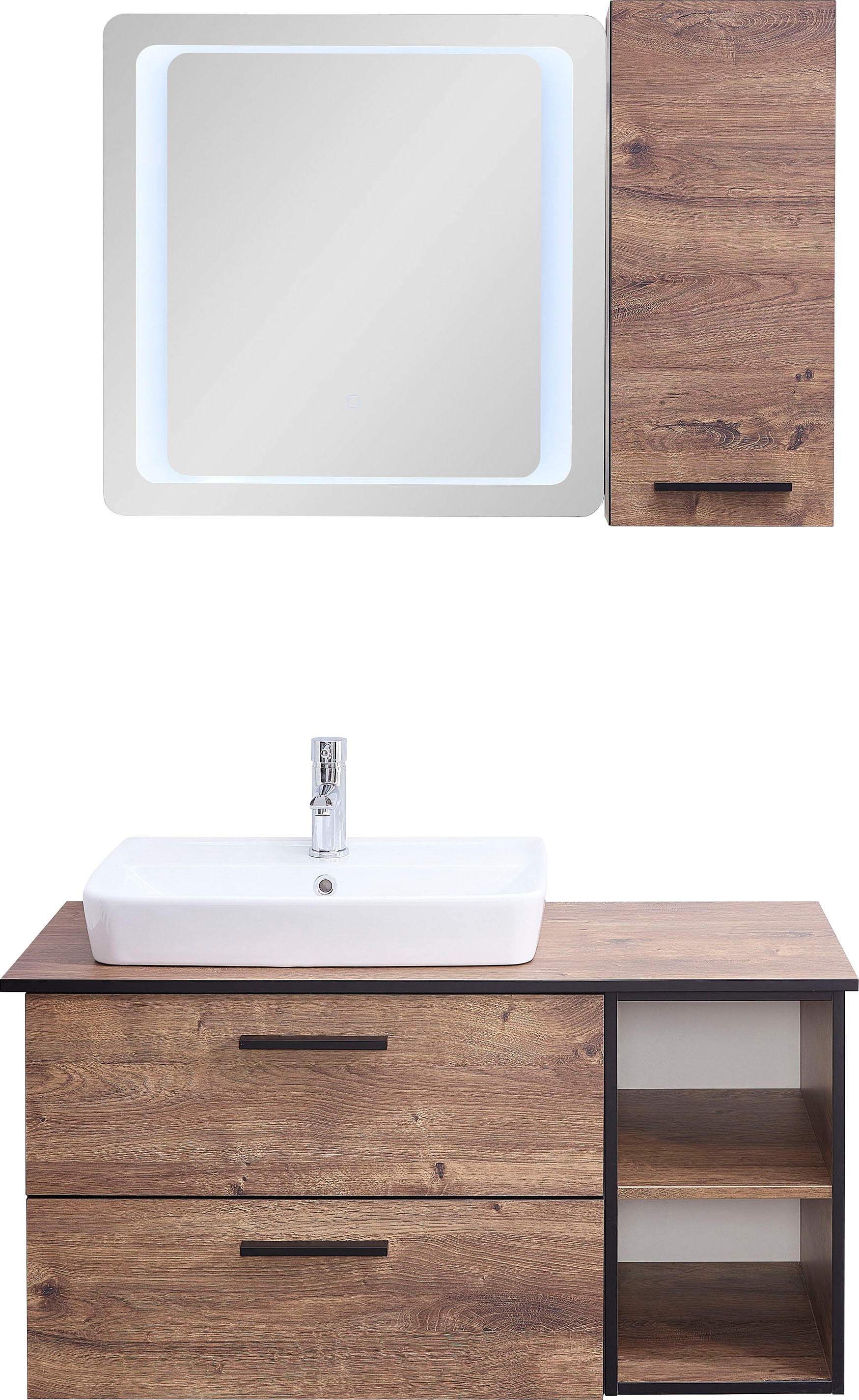 Thumbnail - Saphir Badmöbel-Set "Quickset 374 3-teilig, Keramik-Aufsatzbecken mit LED-Spiegel" 6 Stk. tlg.