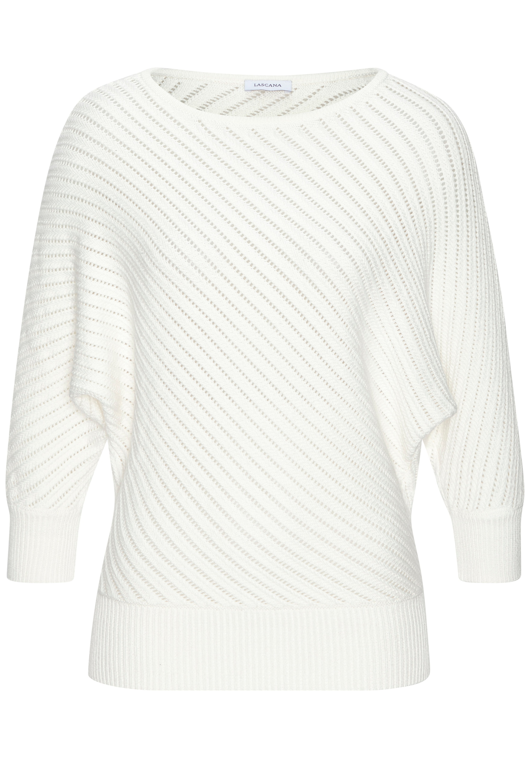 LASCANA 3/4 Arm-Pullover mit diagonalem Strickmuster günstig online kaufen