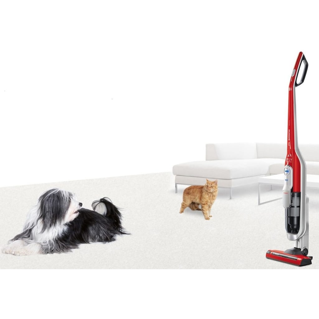 BOSCH Akku-Stielstaubsauger »Athlet ProAnimal BCH6ZOOO, 25.2 V, ideal für Tierhaare, freistehend«, Zubehör-Set, alle Bodenarten, Turbo-Stufe, bis 60 min Laufzeit, rot