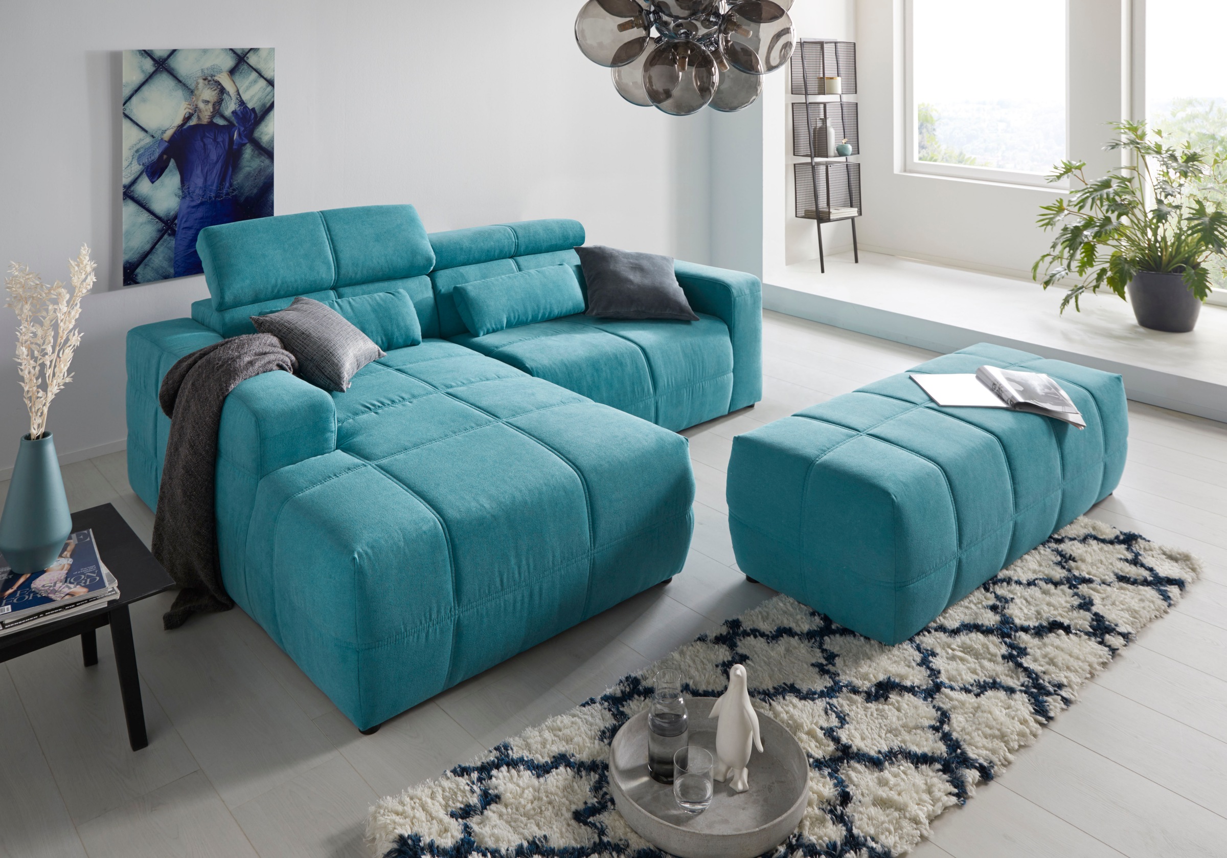 DOMO collection Ecksofa "BRANDON inkl. Kopfteilverstellung, 214x100x80 cm, L-Form" Mit Kopfteilverstellung, auch in Leder und Cord, L-Form