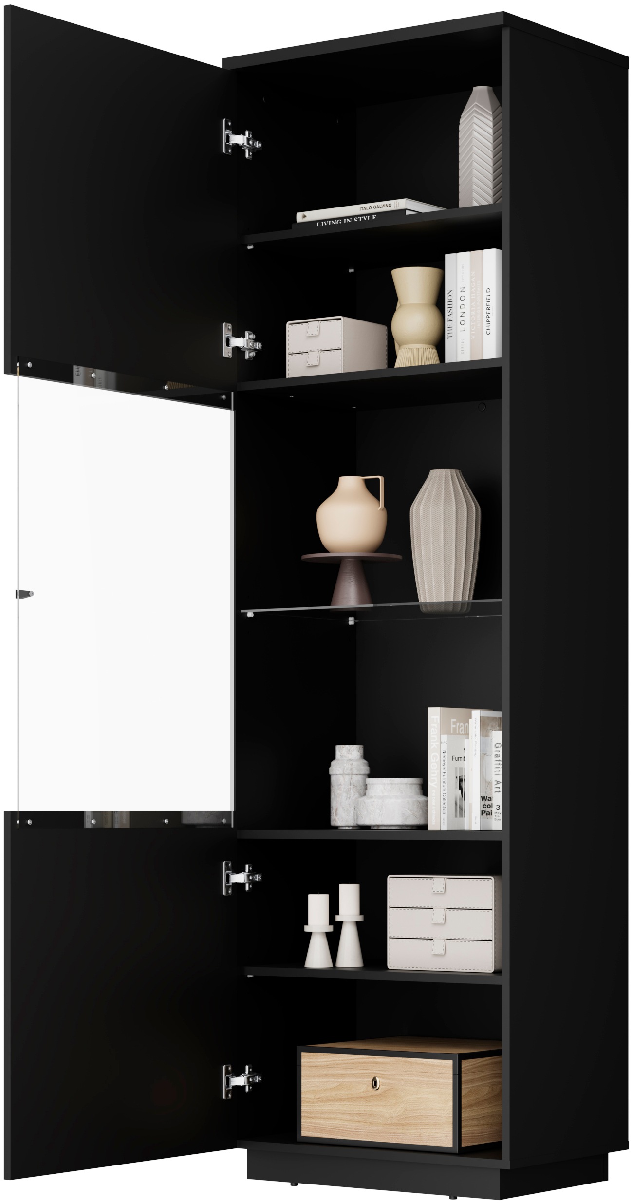Home affaire Vitrine »Tuluza,Höhe 200 cm,moderne Glasvitrine mit verstellbaren Einlegeböden« Standvitrine 1Trg, viel Stauraum ohne Beleuchtung, Hochglanzfront