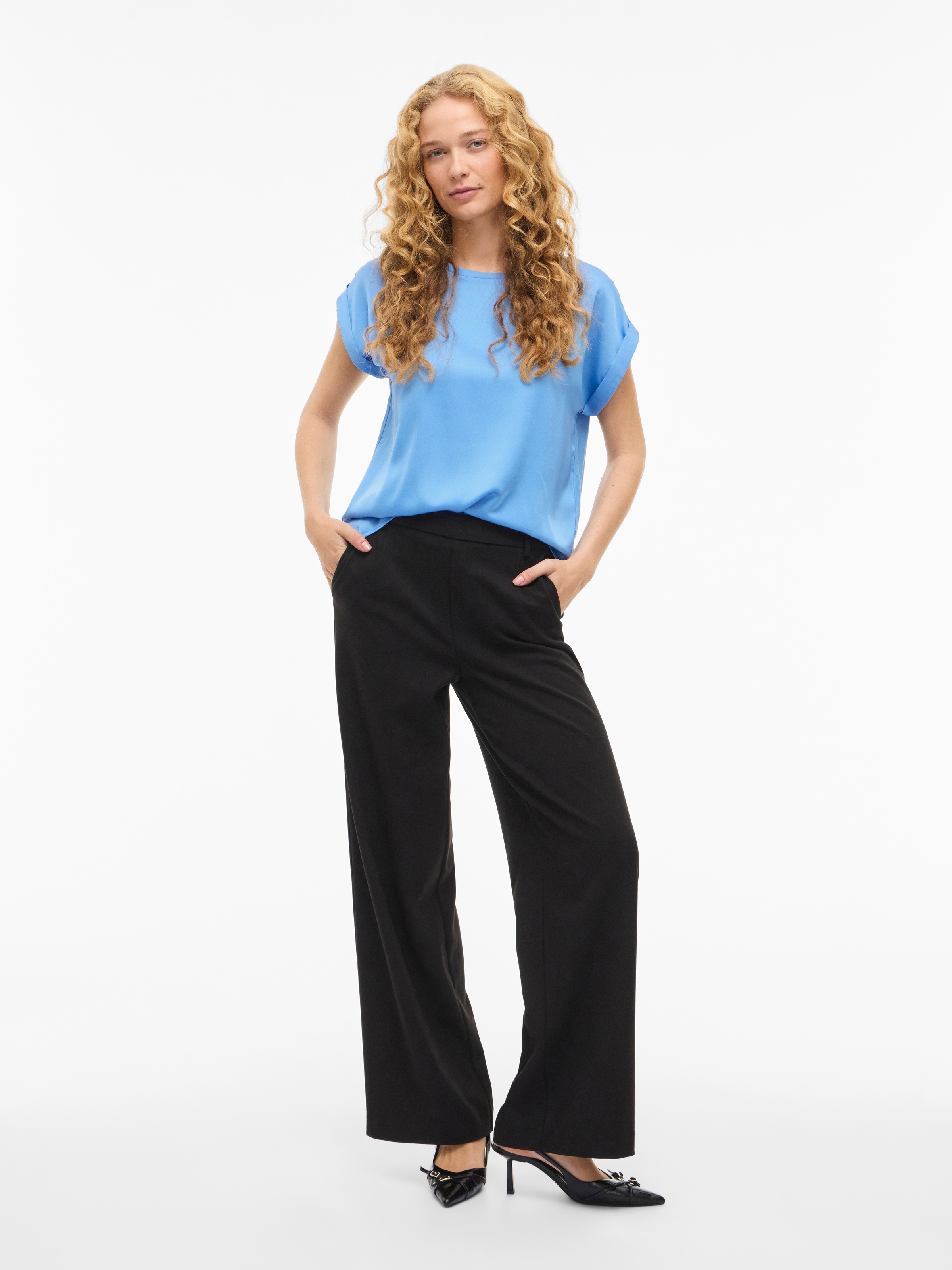Kurzarmshirt VILA "VIELLETTE S/S SATIN TOP - NOOS", Damen, Gr. 34, all aboard, Satin, Obermaterial: 100% Polyester, unifarben, regular fit normal, Rundhals, mit Umschlag, Shirts, Kunstfaser, regular fit 4