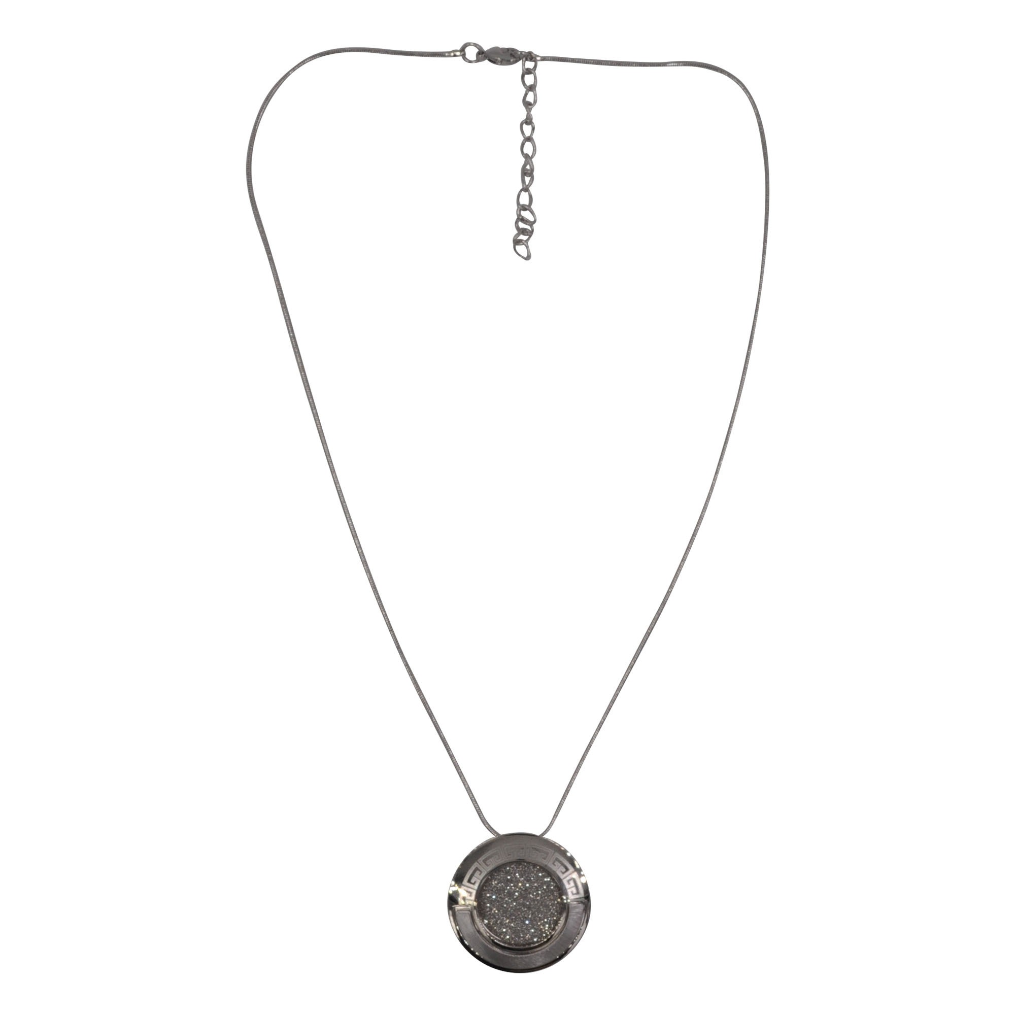 Lange Kette STEUER "Halskette, silberfarben, mit rundem Anhänger", grau, Halsketten, Damen, 45+5cm, Metall, L: 50 B: 30mm, glänzend, B:30mm
